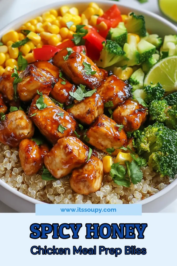 Discover this delicious hot honey chicken recipe that takes your meal prep game to the next level. These healthy chicken meal prep bowls feature spicy honey chicken, perfectly paired with quinoa or brown rice and crisp veggies. Ideal for busy days, these meal prep chicken bowls are nutritious and full of flavor. Try this easy recipe today and enjoy flavorful meals all week long! Save this for your next meal prep! #MealPrep #HealthyEating #QuinoaRecipes #SpicyChicken
