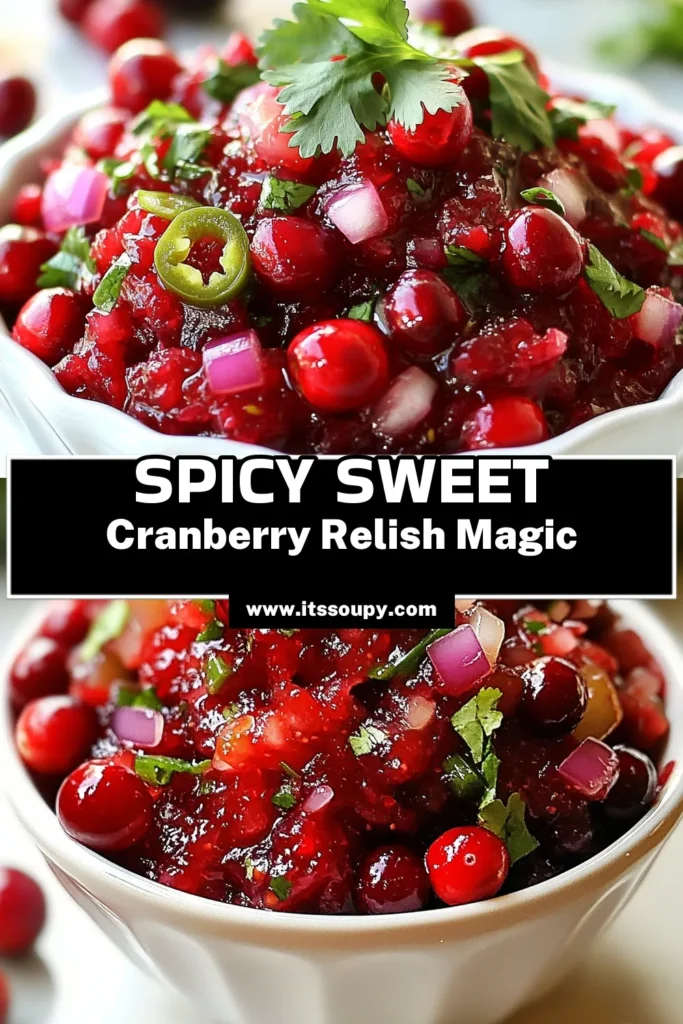 Elevate your holiday gatherings with this delightful Jalapeño Cranberry Relish! This spicy cranberry sauce combines fresh cranberries, zesty jalapeño, and a hint of sweetness, creating the perfect cranberry salsa recipe for your festive table. Discover fresh cranberry condiments that everyone will love. Don’t miss out on these easy holiday relish recipes! Save this recipe for your next celebration! #JalapenoCranberryRelish #CranberrySalsa #SpicyCranberrySauce #HolidayRelishRecipes