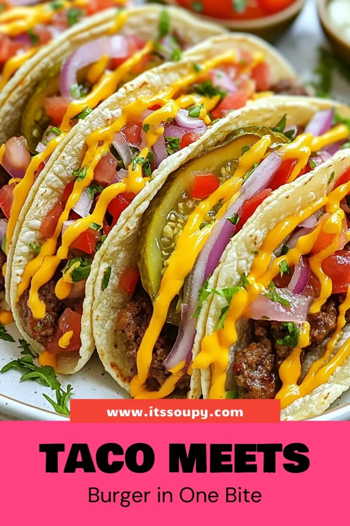 Craving an easy taco recipe that combines the best of both worlds? Try these smash burger tacos! Perfect for a quick weeknight dinner, these ground beef tacos are not only delicious but also loaded with cheesy smash burgers. With a blend of flavors and textures, they make a fun twist on traditional tacos. Don’t miss out on this simple yet satisfying dish—save the pin for later! #SmashBurgerTacos #EasyTacoRecipe #GroundBeefTacos #QuickDinnerIdeas