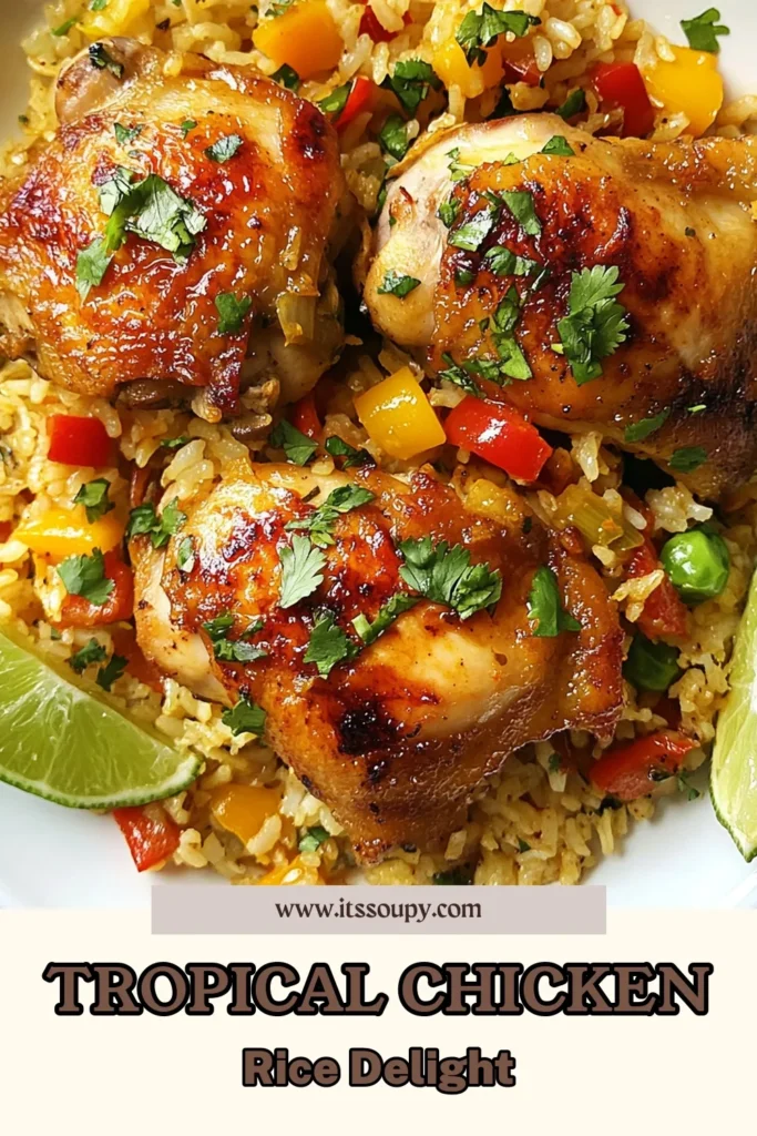 Discover a delicious tropical chicken recipe with this Caribbean chicken and rice dish that’s packed with flavor! Using easy-to-follow steps, you'll create a coconut milk chicken dish that’s perfect for a weeknight dinner. This flavorful chicken and rice meal is sure to impress family and friends. Save this recipe for an unforgettable easy chicken dinner tonight! #CaribbeanChickenAndRice #TropicalChickenRecipe #CoconutMilkChicken #EasyChickenDinner