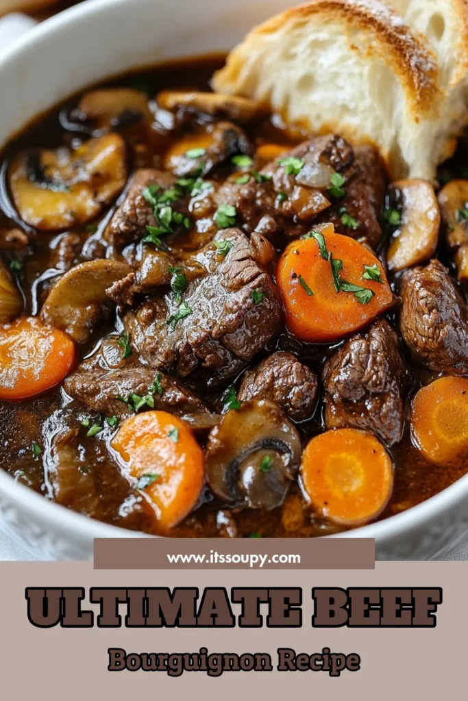 Discover the ultimate Beef Bourguignon recipe that brings the heart of France to your kitchen! This classic French stew is a slow-cooked beef delight packed with flavors from tender beef, savory garlic, and fresh herbs. Learn how to make Beef Bourguignon easily with our step-by-step guide. Perfect for family dinners, this easy beef recipe is sure to impress! Save this recipe and elevate your cooking today! #BeefBourguignon #EasyBeefRecipes #FrenchCuisine #SlowCookedStew