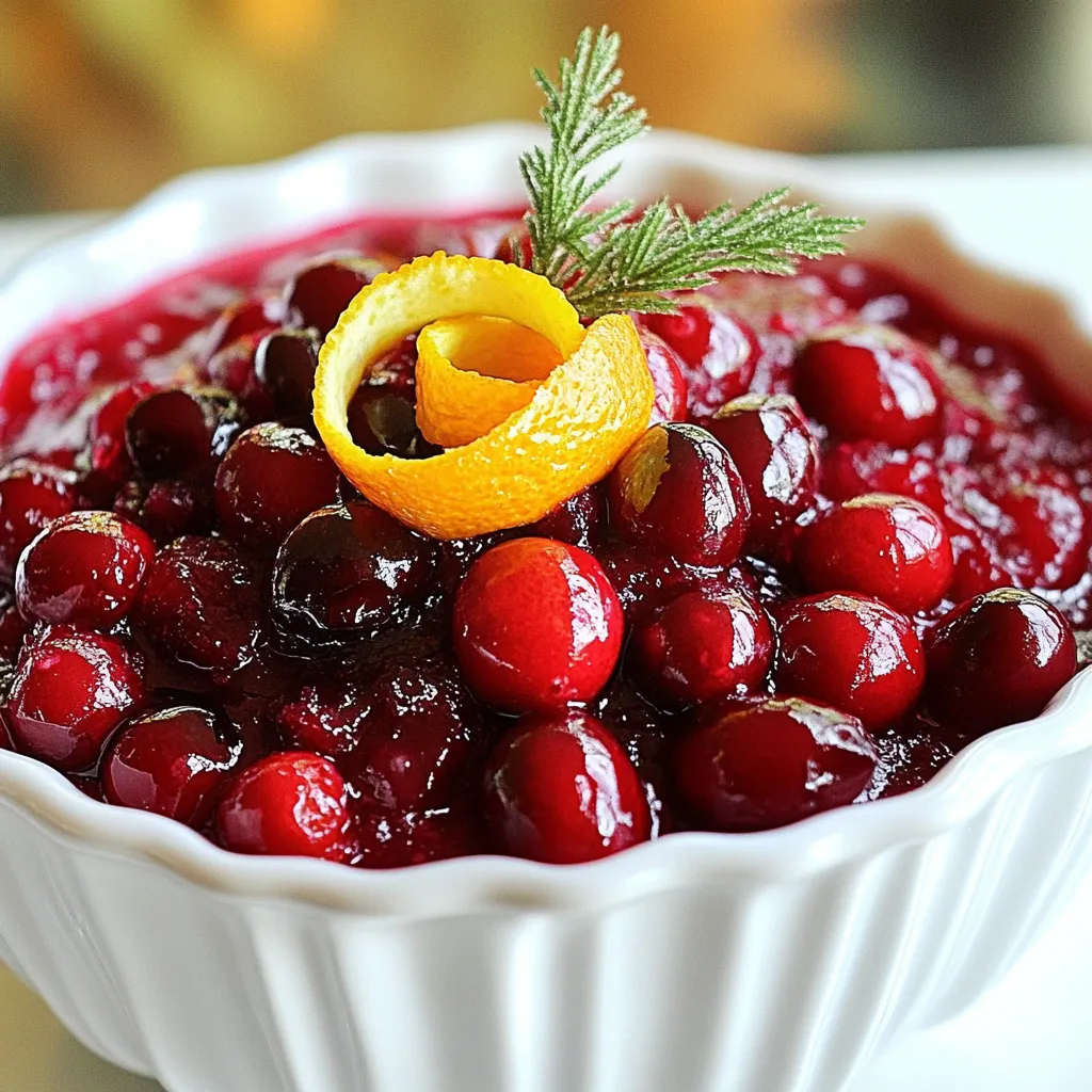 - 12 oz fresh cranberries, rinsed - 1 cup orange juice (freshly squeezed for best flavor) - Zest of 1 orange - 1 tablespoon freshly grated ginger - 1 cup sugar (adjust sweetness to preference) The star of this sauce is fresh cranberries. They bring a bright, tart flavor. I always rinse them well to remove any dirt. Freshly squeezed orange juice adds a sweet and tangy kick. It’s best to use fresh juice for full flavor. Orange zest gives an extra layer of citrus aroma. The zest brightens the sauce and makes it pop. Adding freshly grated ginger gives warmth and spice. Lastly, sugar balances the tartness, making the sauce delicious. - 1/2 teaspoon cinnamon - 1/4 teaspoon salt - 1/4 cup water Cinnamon adds a warm, cozy note that feels like home. Just a pinch of salt enhances all the flavors. Water helps to cook everything down and blend nicely. This combination of spices works well together, creating a rich taste. - Tips for customizing sugar levels You can easily adjust the sweetness of your sauce. Start with one cup of sugar. After cooking, taste the sauce. If it’s too tart, add more sugar, one tablespoon at a time. Mix well after each addition. You can also try honey or maple syrup for a different twist. It’s all about what you like best! {{ingredient_image_1}} - Start by rinsing 12 oz of fresh cranberries. This helps remove dirt and ensures a clean sauce. - Next, measure 1 cup of orange juice. Freshly squeezed juice gives the best flavor. - Zest one orange. This adds a bright note to your sauce. - In a medium saucepan, combine the rinsed cranberries, orange juice, orange zest, 1 tablespoon of grated ginger, 1 cup of sugar, 1/2 teaspoon of cinnamon, 1/4 teaspoon of salt, and 1/4 cup of water. - Place the saucepan over medium heat. Bring the mixture to a simmer while stirring occasionally. - When the cranberries pop (about 5-7 minutes), reduce the heat to low. This allows the flavors to meld. - Cook for another 10-15 minutes, stirring from time to time. The sauce will thicken as the cranberries break down. - After cooking, remove the pan from heat. Let it cool slightly. The sauce will thicken more as it cools. - Taste the sauce. Adjust sweetness by adding more sugar if you want it sweeter. - Transfer the sauce to a bowl or jar. Refrigerate until you are ready to serve. It can be enjoyed warm or cold. The key to a great sauce is timing. Simmer the mixture for at least 15 minutes. This helps the cranberries pop and release their juice. Stir often to prevent burning. If you skip stirring, the sauce may stick to the pan. Make your sauce shine with a few simple garnishes. A twist of orange peel adds color and zest. Fresh mint leaves give a nice touch too. Serve the sauce in a decorative bowl for a festive look. It pairs well with turkey and is great on holiday sandwiches. To give your sauce a kick, add more spices. A pinch of nutmeg or a dash of allspice works well. You can also pair this sauce with sweet or savory dishes. It goes nicely with roasted meats or as a topping for desserts. Pro Tips Adjusting Sweetness: Taste the sauce before cooling; you can always add more sugar if you prefer a sweeter sauce. Using Fresh Ingredients: Opt for freshly squeezed orange juice and fresh ginger to enhance the flavor profile of the sauce. Storage Tips: Store the sauce in an airtight container in the refrigerator for up to two weeks, making it a great make-ahead option. Serving Suggestions: This sauce pairs beautifully with roasted meats, cheese platters, or as a spread on sandwiches for a festive touch. {{image_2}} You can switch up your cranberry orange ginger sauce to make it unique. For different citrus fruits, try lemon or lime juice. These fruits add a nice tartness. You can also use grapefruit juice for a bolder flavor. Each option brings its own twist. If you want to change sweeteners, use honey or maple syrup instead of sugar. These options give a different taste while keeping it sweet. They also add a hint of their unique flavors. Adjust the amount to fit your taste. Making this sauce sugar-free is simple. You can use a sugar substitute like stevia or erythritol. These options keep the sweetness without the sugar. Just make sure to follow the package instructions for amounts. For vegan adaptations, this recipe is already plant-based. Just ensure any sweetener you choose is vegan-friendly. This sauce fits well into a vegan meal, making it perfect for everyone. You can turn this sauce into a glaze for meats. Just cook it longer to thicken it up. Brush the glaze on chicken or pork for a tasty twist. It adds a sweet and tangy flavor that pairs well. This sauce can also enhance other recipes. Use it as a topping for pancakes or waffles. It adds a burst of flavor to breakfast. You can even mix it into yogurt or oatmeal for a sweet treat. To keep your cranberry orange ginger sauce fresh, store it in a clean jar. Make sure it's tightly sealed. This helps prevent odors from other foods. Your sauce will stay fresh for about one week in the fridge. If you notice any changes in smell or color, it’s best to throw it away. Freezing your cranberry sauce is simple. First, let it cool completely. Then, pour it into a freezer-safe container. Leave some space at the top because it will expand when frozen. Your sauce can last for up to three months in the freezer. To thaw, place it in the fridge overnight. For quick thawing, you can use a microwave. Heat it gently, stirring often, until it's warm. It's important to check your sauce for spoilage. Look for any off smells, changes in color, or mold. If you notice any of these signs, discard the sauce. Proper storage helps extend its shelf life and keeps it safe to eat. Can I use frozen cranberries? Yes, you can use frozen cranberries. Just add a few extra minutes to the cooking time. They will break down well and still taste great. Is it possible to make this sauce ahead of time? Absolutely! You can make this sauce one to two days before serving. Just store it in the fridge until you're ready to use it. How long does cranberry sauce last in the fridge? This sauce lasts about one week in the fridge. Make sure to keep it in a sealed container for freshness. Can I use bottled orange juice? You can use bottled orange juice, but fresh juice gives the best taste. Freshly squeezed orange juice adds a bright flavor that enhances the sauce. What can I serve with cranberry orange ginger sauce? This sauce pairs well with turkey, ham, or chicken. You can also spread it on sandwiches or serve it with cheese and crackers. How many people does this recipe serve? This recipe serves about eight people. It’s perfect for family meals or holiday gatherings. Can I double the recipe for larger gatherings? Yes, you can easily double the recipe. Just make sure to use a larger pot to fit all the ingredients. You learned about fresh ingredients for making cranberry sauce with orange and ginger. I shared easy steps for preparation, cooking, and storage, plus tips to enhance flavor. You can adjust sweetness and even try variations that fit your diet. Remember, this sauce is versatile and can pair well with many dishes. Now you can create your own delicious cranberry sauce. Enjoy cooking and sharing it with others!