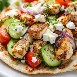 - 1 lb chicken breast, thinly sliced - 2 tablespoons Greek yogurt - 2 cloves garlic, minced - 1 tablespoon olive oil - 1 teaspoon dried oregano - 1 teaspoon paprika - Salt and pepper to taste - 4 whole wheat pita breads - 1 cup cucumber, diced - 1 cup tomatoes, diced - 1/2 red onion, thinly sliced - 1/4 cup feta cheese, crumbled - Fresh parsley, for garnish The star of this dish is chicken breast. It is lean and packed with protein. Greek yogurt adds creaminess and helps tenderize the chicken. Minced garlic gives a strong flavor that wakes up all other ingredients. Olive oil keeps the chicken moist while cooking. Dried oregano and paprika bring warmth and depth to the flavor. Whole wheat pita is a healthier choice that adds fiber. Fresh veggies like cucumber, tomatoes, and onion add crunch and freshness. Crumbled feta cheese gives a salty bite that enhances the meal. Lastly, fresh parsley brightens everything up. You can make this dish your own. Here are some ideas: - Avocado slices for creaminess - Spinach or lettuce for extra greens - Hot sauce for a spicy kick - Pickled jalapeños for tang - Hummus instead of yogurt for a different flavor These options allow you to adjust flavors and textures to suit your taste. - Chicken breast: High in protein. Great for muscle repair and growth. - Greek yogurt: Contains probiotics. Good for gut health. - Garlic: Boosts the immune system and adds flavor. - Olive oil: Healthy fat that supports heart health. - Oregano: High in antioxidants. Good for overall wellness. - Paprika: Rich in vitamins A and E. Adds color and flavor. - Whole wheat pita: Provides fiber. Helps keep you full longer. - Cucumber: Hydrating and low in calories. Great for freshness. - Tomatoes: Packed with vitamins and antioxidants. Good for skin health. - Red onion: Contains antioxidants and supports heart health. - Feta cheese: A source of calcium. Adds flavor and richness. - Fresh parsley: Offers vitamins and adds freshness. Each ingredient plays a role in making these chicken gyros not only tasty but also nutritious. {{ingredient_image_1}} Start by mixing the Greek yogurt, minced garlic, olive oil, oregano, paprika, salt, and pepper in a bowl. This mix is your marinade. Add the thinly sliced chicken to the bowl. Toss it well to coat every piece. Cover the bowl and place it in the fridge. Let the chicken marinate for at least 30 minutes. If you have time, let it sit overnight. This will give it more flavor. Heat a non-stick skillet over medium-high heat. Once hot, add the marinated chicken to the skillet. Cook for about 8-10 minutes. Stir the chicken occasionally. You want it to be fully cooked and golden-brown. Check the chicken's center; it should reach 165°F to be safe to eat. While the chicken cooks, you can prepare the toppings. Start by dicing the cucumber and tomatoes. Then, thinly slice the red onion. Set all these toppings aside. They will add crunch and freshness to your gyros. Next, warm the whole wheat pita breads. You can do this in a dry skillet or an oven. Heat them for a few minutes until they are pliable. You want them to be slightly toasted but soft enough to roll. Now, it’s time to assemble the gyros. Take a warm pita and place a generous amount of cooked chicken on it. Add the diced cucumbers, tomatoes, and red onion on top. Sprinkle crumbled feta cheese over everything. This adds a creamy, salty flavor that pairs well with the chicken. Finish by sprinkling fresh parsley on top. This adds a pop of color and flavor. Roll up the pita around the filling. Serve it warm for the best taste. Enjoy your flavorful and nutritious high protein chicken gyros! For the best flavor, marinate the chicken for at least 30 minutes. This allows the spices and yogurt to soak in. If you want more taste, let it marinate overnight. The longer it sits, the more tasty it becomes. To ensure juicy chicken, cook it over medium-high heat. This helps to brown the chicken while keeping it moist. Stir and flip the chicken pieces often. Cook for about 8-10 minutes or until they are golden brown and no longer pink inside. Serve your gyros with fresh toppings. Use diced cucumbers and tomatoes for crunch. Add thin slices of red onion for a sharp taste. Crumbled feta cheese brings a creamy touch. Don't forget to sprinkle parsley on top for a pop of color and flavor. Enjoy your meal warm for the best taste! Pro Tips Marinate Longer for Flavor: For the best flavor, marinate the chicken for at least 1 hour or ideally overnight. This allows the spices and yogurt to fully penetrate the meat. Use High Heat: Cooking the chicken on medium-high heat helps achieve that beautiful golden-brown color while keeping the meat juicy and tender. Experiment with Toppings: Feel free to get creative with your toppings! Add olives, roasted red peppers, or even a drizzle of tahini for an extra flavor boost. Serve Immediately: For the best texture and flavor, serve the gyros immediately after assembling. This keeps the pita warm and the toppings fresh. {{image_2}} You can make tasty vegetarian gyros using protein-rich foods. Try using marinated tofu or tempeh. Both absorb flavors well. Use the same marinade as chicken for great taste. Slice them thin and cook until golden. Add your favorite veggies, like bell peppers or zucchini. These gyros stay healthy and filling. You can switch chicken for turkey or beef. For turkey, use ground turkey or thin slices. Ground turkey cooks fast and is lean. Use a similar marinade for beef. Beef can be sliced thin or used as ground meat. Make sure to adjust cooking times for each protein. Spices enhance your gyros' taste. You can add cumin or coriander for warmth. A pinch of cayenne gives a nice kick too. For sauces, try tzatziki or hummus. Both add creaminess and flavor. You can also mix in hot sauce for a spicy twist. Don’t forget to experiment with fresh herbs like dill or mint! I love to keep my leftover gyros fresh. Start by placing the leftover chicken and toppings in separate airtight containers. This keeps the pita from getting soggy. Store them in the fridge for up to three days. If you need to keep them longer, consider freezing the chicken. Just be sure to wrap it well in plastic wrap or foil. When you're ready to eat, reheating is simple. For the chicken, place it in a skillet over medium heat. Stir it often for about five minutes until it's warm. If you want to warm the pita, you can quickly toast it in a dry skillet. This adds a nice crunch. Avoid using the microwave, as it can make the pita chewy. Meal prepping gyros is a great idea. You can marinate the chicken the night before. This allows the flavors to blend well. Chop the cucumbers, tomatoes, and onions ahead of time. Store them in the fridge so they’re ready when you need them. You can even prepare the whole meal, store it in containers, and grab it when you’re on the go. This makes healthy eating easy and quick! You can use plain yogurt or sour cream. Both will add creaminess. For a dairy-free option, try coconut yogurt or cashew cream. These substitutes keep the dish flavorful and rich. I love how these options can change the taste while still being tasty. Yes, you can! The chicken can marinate overnight. This makes the flavors stronger. You can also prep the toppings in advance. Store them in the fridge. Just warm the pita and cook the chicken when you’re ready to eat. To make a low-carb version, skip the pita bread. Use lettuce wraps instead. You can also add more veggies like bell peppers or zucchini. This will still give you a filling meal without the carbs. Plus, it keeps the meal fresh and crunchy. Several sides go well with gyros. You can serve a Greek salad with fresh veggies. Roasted veggies or a bowl of hummus also work great. For a light option, try tzatziki sauce with pita chips. These sides will add even more flavor to your meal. High Protein Chicken Gyros are easy to make and full of flavor. We discussed key ingredients and their benefits. I shared simple steps to marinate, cook, and assemble your gyros. Remember, customizing with different proteins or flavors can enhance your meal. Store leftovers properly for future enjoyment. By following these tips, you can create a delicious, healthy dish that fits your needs. Enjoy experimenting with this recipe, and make it your own!