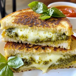- 4 slices of sourdough bread - 1 cup shredded mozzarella cheese - 1 cup grated Parmesan cheese - 1/4 cup fresh basil pesto To make the best Ultimate Pesto Grilled Cheese, start with sourdough bread. Its thick crust adds a nice crunch. Next, you need mozzarella and Parmesan cheese. These cheeses melt well and give a rich taste. Fresh basil pesto is a must for that burst of flavor. - Sun-dried tomatoes - Fresh tomatoes You can make your grilled cheese even better with some add-ins. Sun-dried tomatoes add a tangy twist. Fresh tomatoes can add a juicy bite. Use what you like to personalize your sandwich. - 2 tablespoons butter, softened - 1/2 teaspoon garlic powder - Salt and pepper to taste For that crispy outside, use butter. Mix it with garlic powder, salt, and pepper for extra flavor. This will make your grilled cheese not only tasty but also fragrant. Make sure to spread this mixture on the outside of the bread slices for the best results. {{ingredient_image_1}} To make the garlic butter, grab a small bowl. Mix together these ingredients: - 2 tablespoons butter, softened - 1/2 teaspoon garlic powder - Salt and pepper to taste Stir until the mix is smooth and creamy. Next, spread this garlic butter on one side of each slice of sourdough bread. Make sure to cover the bread fully for a rich flavor. Now it's time to build your sandwich. Take two slices of sourdough with the unbuttered side up. Spread about 2 tablespoons of fresh basil pesto on each slice. It adds a great herby flavor! On top of the pesto, layer the cheeses: - 1 cup shredded mozzarella cheese - 1 cup grated Parmesan cheese If you want, add sun-dried tomatoes or fresh tomato slices for extra taste. Now place the other slices of bread on top, butter side up. You have two delicious sandwiches ready to cook. Heat a non-stick skillet over medium heat. Once it’s warm, carefully lay the sandwiches in the skillet. Cook for about 3 to 4 minutes. You want the bread to turn golden brown and crispy. After that, flip the sandwiches using a spatula. Cook for another 3 to 4 minutes, pressing down gently. This helps the cheese melt evenly. When both sides are golden and the cheese is gooey, take them out of the skillet. Let them cool for a minute, then slice in half and serve warm. Enjoy your tasty creation! Best bread choices Sourdough bread gives your grilled cheese great flavor and texture. It stays crispy and holds the filling well. You can also try whole wheat or ciabatta for a new twist. Each bread adds a unique taste. Cheese melting techniques To get that melty goodness, use a mix of mozzarella and Parmesan. Mozzarella melts well, while Parmesan adds a sharp flavor. Keep the heat at medium. This way, the cheese melts without burning the bread. Flip the sandwich gently to avoid spilling the filling. Presentation ideas Serve your grilled cheese on a wooden board. Cut it in half diagonally for a nice look. Add fresh basil leaves on the side for color. Recommended dips Pair your grilled cheese with marinara sauce for dipping. It adds a nice tang. You can also serve it with a creamy ranch or a garlic aioli for extra flavor. Overheating the skillet If your skillet is too hot, the bread can burn before the cheese melts. Always start with medium heat. You can test it by dropping a bit of water on the skillet. If it sizzles, you’re ready. Uneven cheese distribution Make sure to spread cheese evenly on the bread. This will help it melt properly. If you pile it all on one side, the cheese may not melt well. Spread it out to ensure every bite is cheesy. Pro Tips Choose the Right Bread: Sourdough is perfect for this recipe due to its sturdy texture and tangy flavor, which complements the richness of the cheese and pesto. Layering Cheese: Using a combination of mozzarella and Parmesan not only enhances flavor but also creates a delightful stretchiness. Feel free to experiment with other cheeses like provolone or fontina! Cooking Temperature: Keep the heat at medium to avoid burning the bread while ensuring the cheese melts perfectly. If the bread browns too quickly, reduce the heat slightly. Rest Before Serving: Allow the sandwiches to cool for a minute after cooking. This helps the cheese set slightly, making for cleaner cuts and a better eating experience. {{image_2}} You can switch up the cheese in your pesto grilled cheese for fun flavors. A great blend is cheddar and mozzarella. This mix gives a rich taste and melts beautifully. If you're vegan, try vegan cheese options. Many brands offer tasty substitutes that melt well, ensuring everyone can enjoy this dish. Want to make your sandwich pop? Add herbs or spices to your mix. A sprinkle of Italian seasoning or red pepper flakes can boost the flavor. You can also try different pestos. Sun-dried tomato pesto or arugula pesto adds a unique twist that surprises your taste buds. Bread choice can change the whole vibe of your sandwich. Whole wheat or gluten-free options work well if you want something healthier. You might also try ciabatta or baguette. These breads add a crunchy texture and extra flavor, making each bite more enjoyable. To keep your Ultimate Pesto Grilled Cheese fresh, wrap each sandwich tightly in foil or plastic wrap. This protects it from air and moisture. Place the wrapped sandwiches in an airtight container in your fridge. This method helps maintain flavor and texture. Your leftovers can last up to three days in the fridge. For the best taste, reheat your grilled cheese in a skillet over medium heat. This method warms the sandwich evenly and keeps the bread crispy. Avoid using the microwave, as it can make the bread soggy. If you choose to use the microwave, place a paper towel under the sandwich to absorb moisture. Reheat for about 30 seconds, checking often. Yes, you can freeze grilled cheese! Wrap each sandwich in foil or plastic wrap, then place them in a freezer bag. This method helps keep them fresh for up to three months. When ready to eat, thaw the sandwiches in the fridge overnight. Then, reheat them in a skillet for the best results. This way, you can enjoy a delicious grilled cheese whenever you want! To make your grilled cheese crispy, use a few simple tricks: - Use enough butter: Spread a generous layer of garlic butter on the bread. This helps achieve a nice crust. - Choose the right heat: Cook on medium heat. Too high can burn the bread before the cheese melts. - Press down: Gently press the sandwich with a spatula while cooking. This helps the bread brown evenly and the cheese melt well. These techniques ensure each bite is a crunchy delight. Yes, you can switch up the bread! Here are some tasty options: - Whole wheat bread: Adds a nutty flavor and is healthier. - Ciabatta: This bread is airy and has a nice crust. - Baguette: Perfect for a French twist on grilled cheese. These breads can give your sandwich a new twist while keeping it delicious. Pesto can be a healthy choice! Here are some benefits of homemade pesto: - Fresh ingredients: Homemade pesto uses fresh basil, which is full of vitamins and antioxidants. - Healthy fats: Olive oil offers good fats, which can be heart-healthy. - Protein boost: Adding nuts like pine nuts or walnuts gives you extra protein. Making your own pesto lets you control the ingredients, keeping it tasty and nutritious. This post covered how to make a tasty grilled cheese sandwich with sourdough. You learned about essential ingredients, like mozzarella and fresh basil pesto. I shared tips on perfecting your sandwich and suggested variations to try. Remember, the right bread and cheese are key to success. Enjoy experimenting with flavors and textures. Your grilled cheese will be even better with practice. Now, go ahead, make it, and share your results!