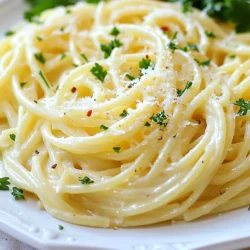 To make Minute Creamy Garlic Pasta, gather these simple ingredients: - 8 oz (225g) spaghetti or your choice of pasta - 4 cloves garlic, minced - 1 cup heavy cream - 1/2 cup grated Parmesan cheese - 2 tablespoons butter - 1 tablespoon olive oil - Salt and pepper to taste - Fresh parsley, chopped (for garnish) - 1/4 teaspoon red pepper flakes (optional for heat) You can enhance the dish with these optional ingredients: - Fresh basil for a herbal twist - Lemon zest for a bright touch - Sun-dried tomatoes for sweetness - Cooked bacon for a smoky flavor While spaghetti is my go-to, other great options include: - Fettuccine for a flat noodle experience - Penne for a tube-shaped bite - Linguine for a slightly wider noodle - Gluten-free pasta for a wheat-free choice These recommendations allow you to personalize your pasta. Each type will work well with the creamy garlic sauce. Enjoy exploring these options! {{ingredient_image_1}} First, bring a large pot of salted water to a boil. The salt adds flavor. Once boiling, add 8 oz of spaghetti or your favorite pasta. Cook the pasta until it is al dente. This usually takes around 8 to 10 minutes, but check the package for exact times. After cooking, reserve 1/2 cup of the pasta water. This water helps to adjust the sauce later. Drain the pasta well and set it aside. In the same pot, melt 2 tablespoons of butter and 1 tablespoon of olive oil over medium heat. This mixture adds richness and depth. Once melted, add 4 cloves of minced garlic. Sauté the garlic for about 1 to 2 minutes, stirring often. You want the garlic fragrant but not brown. Next, pour in 1 cup of heavy cream. Stir it well and let it simmer for 2 to 3 minutes. This thickens the sauce slightly. Reduce the heat to low and slowly whisk in 1/2 cup of grated Parmesan cheese. Continue to stir until it melts smoothly. Season the sauce with salt, pepper, and red pepper flakes if you want some heat. Now it's time to bring everything together. Add the drained pasta to the creamy garlic sauce. Toss the pasta well so that all the noodles are coated evenly. This step ensures every bite is full of flavor. Cook everything together for about one more minute to heat through. If the sauce seems too thick, add a bit of the reserved pasta water until you reach your desired consistency. Once done, serve hot and garnish with fresh parsley and extra Parmesan if you like. Enjoy your delicious Minute Creamy Garlic Pasta! Sautéing garlic can make or break your dish. Start by using fresh garlic. Peel and mince the cloves. Heat butter and olive oil in a pan over medium heat. Add the minced garlic once the oil shimmers. Stir it for 1-2 minutes. Watch closely, so it does not burn. You want it golden, not brown. Golden garlic brings a sweet, rich flavor to your pasta. Sometimes the sauce can be too thick. To fix this, I recommend reserving pasta water. You can save about 1/2 cup before draining the pasta. After you mix the pasta with the sauce, add a bit of the reserved water. Stir well. This helps to create a smooth and creamy texture. Add water little by little until you reach your desired sauce thickness. Presentation is key in cooking. Fresh parsley adds color and freshness. Chop it finely and sprinkle it over your pasta. You can also add extra Parmesan for a cheesy touch. If you want some heat, sprinkle a few red pepper flakes on top. This not only looks good but also adds flavor. A well-garnished plate makes your meal feel special. Pro Tips Use Fresh Garlic: Freshly minced garlic will give your pasta a more vibrant and aromatic flavor compared to pre-minced options. Don’t Skip the Pasta Water: Adding reserved pasta water helps to adjust the sauce's consistency and adds extra starch for a creamier texture. Grate Your Own Cheese: Grating fresh Parmesan cheese rather than using pre-grated will enhance the flavor and ensure it melts smoothly into the sauce. Experiment with Herbs: Feel free to add herbs like basil or thyme for additional layers of flavor that complement the garlic and cream. {{image_2}} You can make Minute Creamy Garlic Pasta even better by adding protein. Chicken is an easy choice. Just cook bite-sized pieces in the butter before adding garlic. Shrimp cooks fast, too. Add it after the garlic, then pour in the cream. Tofu is great for a vegetarian option. Use firm tofu, cut into cubes, and sauté until golden. These proteins make your dish heartier. Adding veggies is a smart way to boost flavor and nutrition. Spinach wilts down quickly. Toss it in with the pasta to cook it just right. Broccoli adds a nice crunch. Steam or sauté it before mixing it in. Peas are sweet and easy. Just add them in with the pasta for a pop of color and taste. Each veggie brings a unique twist to your creamy pasta. If you love spice, there are easy ways to turn up the heat. Start with red pepper flakes. Add them when you mix in the cream for a kick. You can also use fresh chili peppers. Slice them thin and sauté with the garlic. For a real heat boost, try hot sauce. Just a few drops can change the flavor profile. Adjust the spice level to what you like best. After enjoying your creamy garlic pasta, store any leftovers in an airtight container. Make sure it cools to room temperature first. Refrigerate within two hours to keep it safe. The pasta will stay fresh for about three to four days in the fridge. If you notice any changes in smell or color, it’s better to toss it. When you are ready to enjoy your pasta again, reheat it gently. You can use the stovetop or microwave. For the stovetop, add a splash of water or more cream in a pan. Heat it over low heat, stirring often. This helps restore its creamy texture. In the microwave, cover the pasta with a damp paper towel. Heat it in short bursts, stirring in between. This keeps it from drying out. If you want to save your creamy garlic pasta for later, freezing is a great option. First, let it cool completely. Then, place it in a freezer-safe container. It can last up to three months in the freezer. When you are ready to eat, thaw it in the fridge overnight. Reheat it gently as mentioned before. Keep in mind that the texture may change slightly after freezing. Yes, you can! To make this creamy garlic pasta dairy-free, use a plant-based cream. Options like coconut cream or cashew cream work well. For cheese, try nutritional yeast or a dairy-free Parmesan. These swaps keep the dish rich and tasty without dairy. To boost flavor, try adding more garlic or a splash of lemon juice. You can also mix in sun-dried tomatoes or sautéed mushrooms. A dash of balsamic vinegar adds depth. Red pepper flakes or fresh herbs can bring more zest. Experiment to find your perfect blend! You can use many herbs for garnish. Basil, chives, or thyme are great options. They add fresh flavor and color. You might also try arugula or oregano for a unique twist. Just chop and sprinkle them on top before serving for a pop of freshness. This blog post covered all you need for a creamy garlic pasta dish. We discussed the key ingredients, cooking steps, and helpful tips. You learned about variations like adding protein or veggies. We also shared how to store leftovers and answered common questions. Remember, cooking is fun and allows for creative twists. Enjoy your meal and share it with others. Keep experimenting with flavors to make it your own!