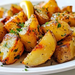 - 4 large Yukon Gold potatoes, peeled and cut into wedges - 1/4 cup olive oil - 4 garlic cloves, minced - 1 teaspoon dried oregano - Zest of 1 lemon - Juice of 2 lemons - 1 teaspoon salt - 1/2 teaspoon black pepper - Fresh parsley, chopped (for garnish) For this crispy Greek lemon potatoes recipe, you will need fresh and simple ingredients. The Yukon Gold potatoes are my favorite due to their creamy texture. They hold up well and become crispy outside while staying soft inside. I use olive oil for its rich flavor and health benefits. It’s great for roasting and adds a nice touch to the dish. Garlic brings a wonderful aroma and taste, while dried oregano gives a hint of the Mediterranean. The zest and juice of lemons brighten the dish. They bring a fresh, tangy taste that pairs perfectly with the potatoes. Salt and black pepper enhance all the flavors. Finally, fresh parsley adds color and a burst of freshness when you serve the dish. Gather these ingredients, and you’re ready to make a delicious side dish that everyone will love. {{ingredient_image_1}} First, set your oven to 425°F (220°C). This high temperature helps the potatoes get nice and crispy. If the oven is not hot enough, the potatoes may turn soft instead of crunchy. In a large bowl, mix together: - 1/4 cup olive oil - 4 minced garlic cloves - 1 teaspoon dried oregano - Zest of 1 lemon - Juice of 2 lemons - 1 teaspoon salt - 1/2 teaspoon black pepper Whisk these ingredients until they blend well. The lemon adds a bright flavor that makes this dish special. Now, take your potato wedges and add them to the bowl. Toss them well in the lemon mixture. Make sure each wedge is covered. This step is key for flavor. Line a baking sheet with parchment paper. This makes for easy cleanup later. Place the potato wedges on the sheet, cut side down. Spread them out so they roast evenly. Put the baking sheet in the oven and roast the potatoes for 30 to 35 minutes. Flip them halfway through. This helps them get crispy on all sides. You want them golden brown and crunchy. After roasting, take the potatoes out and let them cool for a few minutes. This helps them set. Garnish with fresh chopped parsley before serving. This adds a nice pop of color and flavor. Enjoy! To get the best crisp from your potatoes, start with Yukon Gold. Their starch content helps create that golden color. After tossing them in the lemon mixture, lay the wedges cut side down. This helps them brown better. Flip the potatoes halfway through baking. This ensures both sides get crispy. If you want even more crunch, you can broil them for a few minutes at the end. You can boost the taste of your crispy Greek lemon potatoes. Consider adding more spices. A pinch of paprika adds warmth. You can also use fresh herbs like rosemary or thyme for extra aroma. If you like heat, chili flakes work well too. These small changes can make a big difference in flavor. Serve these crispy potatoes on a rustic wooden board. Adding lemon wedges to the side makes for a beautiful presentation. The bright color of the lemon enhances the dish. Pair them with grilled chicken or lamb for a tasty meal. You can also serve them as a side with a fresh salad. This dish is perfect for a family dinner or a festive gathering. Pro Tips Choose the Right Potatoes: Yukon Gold potatoes are ideal for this recipe due to their creamy texture and ability to crisp up nicely. Maximize Crispiness: Ensure the potato wedges are in a single layer on the baking sheet and not overcrowded for optimal crispiness. Flavor Boost: For an extra punch, add some crushed red pepper flakes to the lemon mixture for a spicy kick. Rest Before Serving: Let the potatoes sit for a few minutes after roasting; this helps them firm up and enhances their crispiness. {{image_2}} You can change up the herbs in this recipe. Try using fresh rosemary or thyme. These herbs add a lovely aroma and flavor. Just chop them up and mix them in with the lemon sauce. You can also experiment with dill for a fresh twist. Each herb will give your potatoes a unique taste. If you want more heat, add spices like paprika or chili flakes. Just a sprinkle can make a big difference. Paprika gives a smoky flavor, while chili flakes add a nice kick. Mix them into the lemon sauce before coating the potatoes. Adjust the amount based on your taste. Yukon Gold potatoes are great, but you can use others too. Russet potatoes work well for a fluffier inside. Red potatoes can add color and a creamy texture. Just remember to adjust the cooking time if you change the type of potato. Each one brings its own flavor and texture to the dish. Store your leftover crispy Greek lemon potatoes in an airtight container. Let them cool to room temperature first. Place a paper towel in the container to absorb moisture. This helps keep them crispy. You can store them in the fridge for up to three days. Reheat them in the oven at 375°F (190°C) for about 10-15 minutes. This keeps them crispy and warm. You can freeze crispy Greek lemon potatoes for later use. First, let them cool completely. Then, place them in a single layer on a baking sheet. Freeze for about one hour. After that, transfer them to a freezer-safe bag or container. Try to remove as much air as possible. They can last for up to three months in the freezer. When ready to eat, bake from frozen at 425°F (220°C) until heated through. Crispy Greek lemon potatoes can last in the fridge for three days. If they smell bad or feel slimy, throw them away. Signs of spoilage include a change in color and a mushy texture. Always check your leftovers before eating. Yes, you can prepare the potatoes in advance. To do this, follow these steps: - Cut the potatoes into wedges. - Mix the olive oil, garlic, and spices. - Toss the wedges in the mixture until well coated. - Store the coated potatoes in an airtight container in the fridge for up to 24 hours. This makes it easy to roast them fresh when you're ready. These potatoes pair well with many dishes. Here are some ideas: - Grilled chicken or fish works great. - Serve them with a fresh Greek salad. - They also complement lamb or beef dishes nicely. These options will bring out the flavors of the potatoes. Look for visual clues to check doneness: - The potatoes should be golden brown and crispy. - Use a fork to poke them; they should be soft inside. - If they feel tender and look crispy, they are ready to serve. This ensures you get a perfect batch every time. Peeling is not a must. Here’s what to consider: - Leaving the skin on adds extra texture and flavor. - Yukon Gold potatoes have a thin skin that crisps up nicely. - If you prefer a softer texture, feel free to peel them. Choose based on your taste and texture preference. Using Yukon Gold potatoes, olive oil, garlic, and lemon zest, you can create crispy Greek lemon potatoes. Follow the step-by-step guide for the best results, from preparation to roasting. Remember the tips for maximum crispiness and explore variations to enhance flavor. Store leftovers properly for future meals. These potatoes not only taste great but also make a perfect side dish. Enjoy the process and share your delicious results!