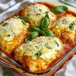 To make a tasty Mozzarella Chicken Bake, gather these simple items: - 4 boneless, skinless chicken breasts - 1 cup marinara sauce - 1 tablespoon olive oil - 1 teaspoon garlic powder - 1 teaspoon Italian seasoning - Salt and pepper to taste - 2 cups shredded mozzarella cheese - 1/2 cup grated Parmesan cheese - Fresh basil leaves for garnish When picking chicken, freshness is key. Look for chicken breasts that are pink and moist. Avoid any that have a dull color or smell. Choose organic or free-range chicken if you can. These options often taste better and are more humane. Also, check for a firm texture. This shows the chicken is fresh and not frozen too long. Choosing a good marinara sauce can elevate your dish. I like brands like Rao's, Classico, and Prego. Rao's has a rich flavor, while Classico offers a nice balance of herbs. Prego is budget-friendly and still tastes great. Always check the label for added sugars. You want a sauce with simple ingredients for the best taste. {{ingredient_image_1}} First, you need to preheat your oven to 375°F (190°C). This step is key for even cooking. While the oven warms up, grab a baking dish. You want something large enough for your chicken. No need to grease the dish, as the chicken will release some juices. Now, let’s focus on the chicken. Take your four boneless, skinless chicken breasts. Pat them dry with a paper towel. This helps the seasoning stick better. In a large skillet, heat one tablespoon of olive oil over medium heat. While it heats, sprinkle garlic powder, Italian seasoning, salt, and pepper on both sides of the chicken. Once the oil is hot, carefully place the chicken in the skillet. Sear each side for about 4-5 minutes until it turns golden brown. Remember, they don’t need to be fully cooked at this point. They will finish cooking in the oven. After searing, remove the chicken from the skillet and place it in your baking dish. Now, pour one cup of marinara sauce evenly over the chicken. Make sure every piece is covered. Next, add two cups of shredded mozzarella cheese on top. Sprinkle half a cup of grated Parmesan cheese over the mozzarella. This adds a nice, sharp flavor. Finally, cover the baking dish with aluminum foil. This helps the chicken cook evenly. Place it in the preheated oven and bake for 20 minutes. After that, take off the foil and bake for another 15-20 minutes. You want the cheese to be bubbly and golden brown. The chicken should reach an internal temperature of 165°F (75°C). Once done, let the dish cool for a few minutes. Garnish with fresh basil leaves before serving. To cook chicken well, start by using boneless, skinless chicken breasts. They cook evenly and stay juicy. Sear the chicken for 4-5 minutes on each side in a hot skillet. This step gives a nice brown color. It adds flavor, too. Remember, they don’t need to be done yet. They will finish cooking in the oven. Always check the internal temperature. It should reach 165°F (75°C) for safety. To melt cheese perfectly, use the right heat. After baking, remove the foil to let the cheese brown. The oven should be at 375°F (190°C). This heat helps the cheese melt and bubble nicely. Use fresh mozzarella for the best taste. It melts better and gives a creamy texture. If you want more flavor, mix in some grated Parmesan cheese. For this recipe, a few tools will make cooking easier. Use a large skillet for searing chicken. A good baking dish is key for the oven. A meat thermometer helps ensure the chicken is cooked well. Don’t forget a sharp knife for cutting the chicken and fresh basil. Finally, keep a spatula handy for serving. These tools will help you create a tasty Mozzarella Chicken Bake with ease. Pro Tips Perfectly Sear Your Chicken: Make sure your skillet is hot enough before adding the chicken. This helps create a nice golden crust and locks in the juices. Use Fresh Ingredients: Whenever possible, opt for fresh basil and high-quality marinara sauce to elevate the flavor of the dish. Check Your Chicken: Use a meat thermometer to ensure the internal temperature of the chicken reaches 165°F (75°C) for safe consumption. Let It Rest: Allow the chicken to rest for a few minutes after baking. This helps redistribute the juices for a more tender bite. {{image_2}} You can add vegetables to the Mozzarella Chicken Bake for more nutrients. Think about using spinach, bell peppers, or zucchini. Chop them into small pieces to cook evenly. Adding veggies not only boosts health but also enhances the flavor. Layer the vegetables under the chicken or mix them into the marinara sauce. This way, you get a colorful, tasty dish. Switching up the cheese can change the taste of your dish. Try using provolone or gouda for a richer flavor. For a sharper bite, consider adding aged cheddar or feta. Mix different cheeses together for a unique blend. Just remember to keep the mozzarella for that classic gooey texture. With these cheese swaps, you can make your dish exciting every time. If you want a lighter Mozzarella Chicken Bake, there are simple swaps. Use chicken thighs instead of breasts for extra juiciness. You can also use low-fat cheese to cut calories. Swap regular marinara for a low-sugar version. For even fewer carbs, serve the dish over zucchini noodles instead of pasta. These swaps keep the flavor while making it healthier. After enjoying your Mozzarella Chicken Bake, let it cool down. Place any leftovers in an airtight container. This keeps the chicken fresh and tasty. Store it in the fridge for up to three days. Make sure to cover it well. This helps prevent drying out and keeps flavors intact. When you want to eat leftovers, reheat them gently. You can use the oven or microwave. If using the oven, set it to 350°F (175°C). Put the chicken bake in a baking dish and cover it with foil. Heat for about 15-20 minutes. This way, the cheese stays melty, and the chicken stays juicy. In the microwave, heat in short bursts. Check every minute to avoid overcooking. You can freeze the Mozzarella Chicken Bake if you want to save some for later. First, let it cool completely. Then, slice it into portions. Wrap each piece in plastic wrap. After that, place them in a freezer-safe bag or container. This keeps it fresh for up to three months. When ready to eat, thaw it in the fridge overnight before reheating. Yes, you can use frozen chicken. Just make sure to thaw it first. Thawing helps the chicken cook evenly. You can do this overnight in the fridge or use the microwave. If you use frozen chicken, bake it longer to ensure it’s fully cooked. You can use different sauces if you want. Try pizza sauce, Alfredo sauce, or even pesto. Each sauce will change the flavor, so choose one you like. You can also blend tomatoes, garlic, and herbs for a quick homemade option. To check if the chicken is done, use a meat thermometer. The internal temperature should reach 165°F (75°C). If you don’t have a thermometer, cut the chicken to see if the juices run clear. The meat should no longer be pink. This post covered key ingredients and helpful tips for a great chicken dish. You learned how to choose the best chicken and which marinara brands to trust. The step-by-step guide makes cooking simple and fun. Don’t forget to try different flavors with veggies and cheese. Store leftovers carefully for the best taste later. Following these tips will help you create a meal that's tasty and satisfying every time. Enjoy the cooking and make it your own!