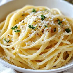 - 12 oz spaghetti (or pasta of choice) - 4 cups vegetable broth - 6 cloves garlic, minced - 1 cup heavy cream - 1 cup grated Parmesan cheese - 2 tablespoons olive oil - 1 teaspoon Italian seasoning - 1/2 teaspoon red pepper flakes (optional) - Salt and pepper to taste - Fresh parsley, chopped (for garnish) I love using fresh garlic in this dish. It adds a strong flavor that makes the pasta shine. The broth gives the pasta a nice base, while the heavy cream makes it rich and creamy. Parmesan cheese is key for that savory kick. When I prepare this dish, I always keep fresh parsley on hand. It adds a pop of color and a fresh taste. If you enjoy spice, toss in some red pepper flakes. They give a fun kick without overpowering the dish. Make sure your ingredients are ready to go before you start cooking. It helps everything flow smoothly. You can enjoy this meal in just 25 minutes! {{ingredient_image_1}} First, grab your large pot. Heat 2 tablespoons of olive oil over medium heat. Add 6 cloves of minced garlic. Sauté the garlic for about 1-2 minutes. You want it fragrant, but not browned. Next, pour in 4 cups of vegetable broth. Bring this to a rolling boil. Now, it is time for the spaghetti. Add 12 ounces of spaghetti to the pot. Make sure the pasta is fully submerged in the broth. Cook it according to package instructions, usually around 8-12 minutes. Stir frequently to prevent the pasta from sticking together. You want it to be al dente, which means firm to the bite. Once your pasta is al dente, lower the heat. Stir in 1 cup of heavy cream. Then add 1 teaspoon of Italian seasoning, and if you like a bit of heat, toss in 1/2 teaspoon of red pepper flakes. Gradually mix in 1 cup of grated Parmesan cheese. Stir continuously until the sauce becomes creamy and coats the pasta evenly. Season with salt and pepper to taste. If the sauce is too thick for your liking, add a splash of broth or water to reach your desired consistency. Let it sit for a couple of minutes to thicken slightly before serving. Enjoy your creamy dish! To cook al dente pasta, choose the right timing. Follow the package directions closely. Start tasting the pasta a minute or two before the time is up. You want it firm but not hard. To avoid sticky pasta, stir it often while it cooks. Use enough broth to keep the pasta moving. If it starts to stick, add a splash of broth or water. This will help keep it loose and ready to soak up flavor. Add more herbs for a flavor boost. Fresh basil or thyme works great. You could also try a bay leaf while cooking. This gives a nice depth to your dish. When choosing broth, homemade is best if you have time. It adds richer taste. Store-bought is fine if you’re in a rush. Just look for low-sodium options to control salt. Serve your pasta with a light salad. A simple green salad with lemon dressing pairs well. Garlic bread is also a great side. It adds a nice crunch and more garlic flavor. For a pretty presentation, use a large bowl. Twirl the pasta with a fork for a nice swirl. Top with fresh parsley and extra Parmesan. This makes your dish look as good as it tastes. Pro Tips Use Fresh Garlic: Freshly minced garlic provides a vibrant flavor compared to pre-minced options. Always opt for fresh cloves when possible for the best taste. Adjust the Creaminess: If you prefer a lighter sauce, you can substitute half of the heavy cream with pasta cooking water. This adds flavor while reducing richness. Parmesan Quality Matters: Use freshly grated Parmesan cheese instead of pre-packaged for a creamier sauce and a more authentic flavor. It melts better and enhances the overall dish. Garnish for Flavor: Don’t skip the fresh parsley at the end! It adds a pop of color and a fresh herbaceous note that balances the richness of the dish. {{image_2}} You can easily adapt this dish to fit your needs. For a gluten-free option, try using gluten-free pasta. Many brands offer great taste and texture. If you want a vegan version, swap out the heavy cream for coconut cream or a cashew cream. For cheese, use a plant-based Parmesan. These changes let everyone enjoy this creamy dish. Want to add more flavor? You can include proteins like chicken or shrimp. Cook them in the pot first, then follow the recipe. This adds protein and makes the dish heartier. You can also toss in vegetables like spinach, broccoli, or bell peppers. They add color and nutrients, making your meal even better. Get creative with your cheese! Try using mozzarella, goat cheese, or cheddar for a different taste. If you like heat, add more red pepper flakes or fresh jalapeños. These spicy options give the dish a nice kick. Don't hesitate to experiment and find your favorite flavor profile! To store your One-Pot Garlic Parmesan Pasta, first let it cool. Place it in an airtight container. This helps keep it fresh. Make sure to press out any air. It lasts for about 3 to 4 days in the fridge. To keep the flavors strong, eat it sooner rather than later. When reheating pasta, you want it warm, not dry. The best way is to use a skillet. Add a splash of broth or cream to help refresh the sauce. Heat on low, stirring gently. Avoid using high heat, as it can make the pasta tough. You can also use the microwave. Just cover it and add a little liquid. Yes, you can freeze One-Pot Garlic Parmesan Pasta! To do this, let it cool completely. Use a freezer-safe container and leave some space for expansion. It can last for up to 2 months in the freezer. When ready to eat, thaw it in the fridge overnight. Then reheat as mentioned before, adding a splash of liquid to keep it creamy. Making One-Pot Garlic Parmesan Pasta is quick and easy. It takes about 10 minutes to prep. The cooking time is around 15 minutes. So, the total time is about 25 minutes. This means you can enjoy a delicious meal in no time! Yes, you can make this dish ahead of time. To meal prep, cook the pasta and sauce as usual. Let it cool completely before storing. Place it in an airtight container and keep it in the fridge. This pasta can last for about three days. When you're ready to eat, just reheat it on the stove. You might need to add a splash of broth to keep it creamy. Garlic Parmesan Pasta pairs well with many sides. Here are some great options: - A fresh garden salad adds crunch and freshness. - Garlic bread is perfect for soaking up the creamy sauce. - Steamed vegetables like broccoli or green beans add color and nutrition. - Grilled chicken or shrimp can boost the protein in your meal. These sides will round out your meal and make it even more enjoyable! This blog post showed you how to make One-Pot Garlic Parmesan Pasta. You learned about the needed ingredients and the step-by-step process. We discussed tips for perfect pasta and ways to enhance its flavor. Variations for different diets and tastes were also shared. As you cook this dish, remember to enjoy the process. Each bite will be creamy and full of flavor. Experiment with your favorite ingredients to make it your own. Happy cooking!