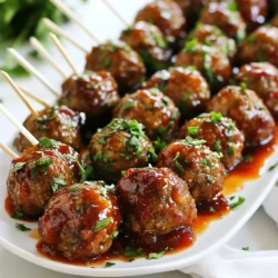 - 1 pound ground beef - 1/2 cup breadcrumbs - 1/4 cup grated Parmesan cheese - 1/4 cup finely chopped onion - 2 cloves garlic, minced - 1 teaspoon dried thyme - Salt and pepper to taste - 1 cup cranberry sauce - 2 tablespoons soy sauce - 1 tablespoon apple cider vinegar - 1 tablespoon honey - Fresh parsley for garnish To make these cranberry glazed meatballs, you need a few key ingredients. Ground beef forms the base, giving the meatballs their hearty texture. I like to add breadcrumbs for binding and to keep them moist. The grated Parmesan cheese adds a nice flavor kick, while chopped onion gives extra sweetness. For flavor, I use minced garlic and dried thyme, which makes the meatballs sing. Don’t forget the salt and pepper! They help enhance all the tastes. The star of this dish is the cranberry glaze. A cup of cranberry sauce adds sweetness and tartness. I mix in soy sauce for a savory touch, apple cider vinegar for tang, and honey for richness. Fresh parsley at the end brings a pop of color and freshness. Gather these ingredients, and you're ready to create a dish that will impress everyone! {{ingredient_image_1}} - Preheat the oven and prepare the baking sheet: Turn your oven to 400°F. Line a baking sheet with parchment paper. This helps with easy clean-up. - Mix ground beef with other meatball ingredients: In a large bowl, add the ground beef, breadcrumbs, grated Parmesan cheese, chopped onion, minced garlic, egg, dried thyme, salt, and pepper. Mix until just combined. Don't overmix; this keeps them tender. - Form meatballs to achieve optimal size: Use your hands to form the mixture into balls about 1 inch wide. Place them evenly on the baking sheet. This size cooks well and is perfect for serving. - Properly place meatballs on the baking sheet: Make sure to leave some space between each meatball. This helps them brown nicely. - Bake at 400°F for 20 minutes: Bake until the meatballs are cooked through and browned. Use a meat thermometer to check that they reach 160°F. - Combine glaze ingredients in a saucepan: While the meatballs bake, take a small saucepan. Add cranberry sauce, soy sauce, apple cider vinegar, and honey. - Heat through until well mixed: Cook on medium heat for about 5 minutes. Stir often until everything is hot and blended well. This glaze adds a sweet and tangy flavor to your meatballs. For great meatballs, start with the right mix. Combine the ground beef, breadcrumbs, and cheese gently. Overmixing can make them tough. Form your meatballs to be about one inch wide. This size cooks evenly. Place them on a lined baking sheet to avoid sticking. To keep them juicy, bake at 400°F for 20 minutes. Check for a nice brown color. If you worry about dryness, add a splash of broth to the baking sheet. This helps steam them while cooking. You can use either homemade or store-bought cranberry sauce. Homemade often tastes fresher, but store-bought saves time. To elevate the glaze, add a dash of Worcestershire sauce for depth. A little orange zest can brighten the flavor too. Mix in some chopped green onions or crushed red pepper for a kick. You can also try using different types of vinegar, like balsamic, for a unique twist. Serve your meatballs on a festive platter. Drizzle extra glaze on top for a shiny look. Garnish with fresh parsley for a pop of color. This makes them more inviting. Pair them with toothpicks for easy serving at parties. For a complete meal, serve with rice or a salad. You can also add some roasted vegetables on the side for balance. Pro Tips Choose Quality Meat: Using high-quality ground beef will enhance the flavor and texture of your meatballs. Experiment with Spices: Feel free to add your favorite herbs and spices to the meatball mixture for a personalized flavor twist. Make Ahead: Prepare the meatballs in advance and store them in the fridge or freezer. Reheat with the glaze just before serving. Use Fresh Cranberries: If you have fresh cranberries, consider making your own cranberry sauce for a fresher, more vibrant glaze. {{image_2}} You can easily swap ground beef for turkey or chicken. This change lowers the fat content and keeps the meatballs moist. If you want a meat-free option, use lentils or chickpeas. You can mash them and mix them with the other ingredients. This way, you still get delicious meatballs without meat. To make your meatballs unique, add spices or herbs. You can mix in cumin for a warm flavor or smoked paprika for a hint of smokiness. Try adding fresh herbs like basil or oregano for a fresh taste. Each spice brings its own twist, making your dish fun to try. If you want a hands-off approach, use a slow cooker. Just mix the meatball ingredients, form them, and place them in the slow cooker with the glaze. Cook on low for 6-8 hours. For a smoky flavor, you can grill the meatballs. Just form them and cook them on a hot grill for 10-15 minutes, turning often. This gives you a lovely char and a different taste experience. To store your meatballs, let them cool first. Place them in an airtight container. You can keep them in the fridge for up to four days. For freezing, wrap the meatballs tightly in plastic wrap. Then, put them in a freezer-safe bag. They will stay fresh for up to three months. When reheating, you can use a microwave or an oven. For the microwave, heat for about two minutes. If you prefer the oven, set it to 350°F and bake for 15 minutes. Add a splash of water to keep them moist. In the fridge, cranberry glazed meatballs last about four days. They can stay good in the freezer for up to three months. Just make sure to label your containers with the date. This way, you know when to use them by. If you want to prepare in advance, make the meatballs and glaze on the weekend. Store each in separate containers. On busy weeknights, just reheat and serve. One easy method is to use a microwave-safe dish. You can heat the meatballs covered with a damp paper towel. This keeps them soft. Or, you can reheat them in a skillet over low heat. Add a bit of glaze to bring back the flavor. Yes, you can make cranberry glazed meatballs ahead of time. To do this, prepare the meatballs and glaze as usual. Once cooked, let them cool completely. Place them in an airtight container. Store in the fridge for up to three days. For longer storage, freeze them. They can last up to three months in the freezer. To reheat, thaw in the fridge overnight. Warm them in the oven or microwave before serving. Cranberry glazed meatballs pair well with several sides. Here are some great options: - Rice: White or brown rice works well to soak up the glaze. - Mashed potatoes: Creamy mashed potatoes balance the sweet glaze. - Roasted vegetables: Carrots, broccoli, or Brussels sprouts add color and nutrition. - Salad: A fresh green salad adds crunch and brightness to the meal. - Bread: Serve with crusty bread to enjoy every drop of glaze. Check the meatballs using a meat thermometer. The internal temperature should reach 160°F (70°C) for ground beef. If you don’t have a thermometer, look for these signs: - The meatballs should be browned on the outside. - The juices should run clear when pierced. - Cut one open to check if it is no longer pink inside. These methods ensure your meatballs are cooked and safe to eat. You learned how to make tasty cranberry glazed meatballs from scratch. We went over the ingredients, baking steps, and perfecting the glaze. I shared tips to enhance flavor and storage methods for leftovers. Remember, you can swap ingredients or change flavors for fun twists. Keep these ideas in mind for quick meals or special gatherings. Simple steps lead to great meals, so enjoy your cooking journey.