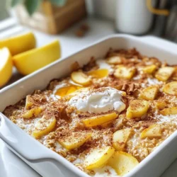 To make your Oatmeal Apple Breakfast Bake, gather these main ingredients: - 2 cups old-fashioned oats - 2 large apples, peeled, cored, and diced - 1/2 cup brown sugar - 1/4 cup maple syrup - 1 teaspoon cinnamon - 1/2 teaspoon nutmeg - 1/4 teaspoon salt - 2 teaspoons baking powder - 2 cups milk (dairy or non-dairy) - 2 large eggs - 1 teaspoon vanilla extract - 1 tablespoon butter (for greasing) These ingredients blend well to create a warm, comforting dish. You might want to mix in some optional ingredients for extra flavor: - 1/2 cup raisins - 1/2 cup chopped nuts (like walnuts or pecans) Adding these will give your bake a nice texture and taste. You can easily swap some ingredients if needed: - Use almond milk or oat milk instead of regular milk. - Substitute honey for maple syrup if you want a different sweetness. - If you prefer, replace eggs with flax eggs (1 tablespoon ground flaxseed mixed with 2.5 tablespoons water for each egg). These swaps keep your bake tasty while meeting dietary needs. {{ingredient_image_1}} To start, gather all your ingredients. This makes the process smooth and fun. You will need old-fashioned oats, apples, brown sugar, maple syrup, and spices. Also, have your baking dish ready. Preheat the oven to 350°F (175°C). Grease your baking dish with butter to prevent sticking. 1. In a big bowl, mix the oats and diced apples. 2. Add brown sugar, cinnamon, nutmeg, salt, and baking powder. Stir well to combine. 3. In another bowl, whisk together milk, eggs, maple syrup, and vanilla extract. 4. Pour the milk mix over the oat mix. Stir until everything is well combined. 5. If you want, fold in raisins or nuts for extra flavor. 6. Transfer the mixture to the greased baking dish. Spread it evenly. 7. Bake for 35-40 minutes. The top should be golden and the center firm. Check with a toothpick; it should come out clean. 8. Once baked, let it cool for a few minutes. Slice into squares and enjoy! - Make sure to measure your ingredients correctly. This helps the bake cook evenly. - Keep an eye on the baking time. If it looks golden, it’s ready! - Allow it to cool slightly before cutting. This helps the squares hold their shape. - For added flavor, serve warm with maple syrup or yogurt on top. You can prepare Oatmeal Apple Breakfast Bake a day in advance. Just follow the recipe until you pour the mixture into the baking dish. Cover it tightly with plastic wrap and place it in the fridge. When you're ready to bake, remove the wrap and pop it in the oven. This saves time on busy mornings. For storing leftovers, let the bake cool completely. Then, cut it into squares and place them in an airtight container. It will keep well in the fridge for about four days. To enjoy your Oatmeal Apple Breakfast Bake again, reheat it in the oven. Set your oven to 350°F (175°C). Place a square on a baking sheet and warm it for about 10-15 minutes. This method keeps the texture nice. You can also microwave it. Heat a slice for about 30 seconds, checking often. Add a splash of milk before microwaving to keep it moist. This dish shines when served warm. Drizzle some maple syrup on top for sweetness. A sprinkle of cinnamon adds a nice touch. You can also garnish with fresh apple slices for color. If you want a creamy element, add a dollop of yogurt. This dish is great on its own, but you can pair it with fresh fruit or nuts for extra flavor and crunch. Pro Tips Use Fresh Apples: Choose firm, crisp apples like Granny Smith or Honeycrisp for the best texture and flavor in your bake. Customize Sweetness: Adjust the amount of brown sugar and maple syrup based on your preference for sweetness and the tartness of the apples. Make Ahead: Prepare the mixture the night before, cover, and refrigerate. In the morning, simply bake it for a quick breakfast! Serve with Toppings: Enhance your breakfast bake by serving with yogurt, nuts, or a sprinkle of granola for added crunch. {{image_2}} You can change the fruit in this dish. Seasonal fruits make it fun and fresh. In fall, use pears or cranberries. In summer, try peaches or berries. Each fruit brings its own flavor. This adds variety and keeps meals exciting. If you want a gluten-free option, choose certified gluten-free oats. For a vegan twist, swap the eggs with flax eggs. Mix one tablespoon of ground flaxseed with three tablespoons of water. Let it sit for five minutes to thicken. Use almond milk or coconut milk instead of dairy milk. These changes keep the yummy taste while meeting your needs. You can boost flavor with spices and extracts. Add ginger or allspice for warmth. A splash of almond extract can add a nice twist. For a more tropical taste, use coconut extract. These small changes can make your dish stand out. Get creative and find what you love best! To keep your Oatmeal Apple Breakfast Bake fresh, store it in the fridge. Use an airtight container. This helps prevent it from drying out. Make sure it cools down before sealing it. It will stay fresh for up to four days. When you're ready to eat, just reheat a portion. You can freeze this breakfast bake for later. Cut it into squares before freezing. Wrap each square tightly in plastic wrap. Then, place them in a freezer bag. This helps to keep them tasty. They can last up to three months in the freezer. To enjoy, simply thaw overnight in the fridge and reheat in the oven or microwave. The shelf life of your Oatmeal Apple Breakfast Bake varies. In the fridge, it lasts about four days. If frozen, it can last up to three months. Always check for any signs of spoilage before eating. If it smells off or looks strange, it’s best to discard it. Enjoy this dish while it’s fresh for the best taste! Yes, you can use quick oats. They will cook faster than old-fashioned oats. The bake may be softer with quick oats. If you prefer a chewier texture, stick with old-fashioned oats. Both options work well, but the taste and feel will change slightly. To make this dish vegan, swap out the eggs and milk. Use flax eggs instead of regular eggs. Mix 1 tablespoon of ground flaxseed with 2.5 tablespoons of water. Let it sit for five minutes to thicken. For milk, use almond, soy, or oat milk. The taste will still be great! This bake shines on its own. However, some tasty sides can enhance your meal. Try serving it with yogurt for creaminess. A drizzle of maple syrup adds sweetness. You can also pair it with fresh fruit or nuts for extra crunch. This post explored the key ingredients and steps for making Oatmeal Apple Breakfast Bake. You learned about main and optional ingredients, plus how to customize this dish. I shared detailed cooking steps and valuable tips to ensure success. Don’t forget the variations for different diets and seasonal fruits. Lastly, proper storage can keep your bake fresh longer. Use these insights to create a tasty breakfast for everyone. Enjoy making and sharing your delicious creation!