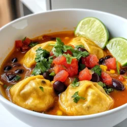 To make Tamale Dumpling Soup, gather these main items: - 1 tablespoon olive oil - 1 small onion, diced - 2 cloves garlic, minced - 1 jalapeño, seeded and diced - 4 cups vegetable broth - 1 can (15 oz) black beans, rinsed and drained - 1 can (14.5 oz) diced tomatoes with green chilies - 1 teaspoon cumin - 1 teaspoon smoked paprika - Salt and pepper to taste - 1 cup masa harina (corn flour) - 1/2 teaspoon baking powder - 1/3 cup vegetable shortening - 3/4 cup vegetable broth (for dumplings) - Fresh cilantro, chopped (for garnish) - Lime wedges (for serving) You can make the soup even better with these toppings: - Fresh cilantro, chopped - Lime wedges - Sliced avocado - Crumbled queso fresco - Sour cream If you can't find some ingredients, try these swaps: - Use canola oil instead of olive oil. - Swap black beans with pinto beans or kidney beans. - Replace masa harina with cornmeal or all-purpose flour for a different texture. - Use vegetable broth with chicken broth for added flavor. - If you want spice, add another jalapeño or some cayenne pepper. These choices keep your soup tasty without losing its heartiness. Enjoy your cooking adventure! {{ingredient_image_1}} Start by heating the olive oil in a large pot over medium heat. Add the diced onion and sauté it for 3 to 4 minutes. You want the onion to turn translucent. Next, stir in the minced garlic and diced jalapeño. Cook them for 1 to 2 minutes until you smell the lovely aroma. Now, pour in the vegetable broth. Add the rinsed black beans and the diced tomatoes, including their juices. Season this mixture with cumin, smoked paprika, salt, and pepper. Bring it all to a gentle simmer. Let it cook for 10 to 15 minutes to blend those great flavors. While the soup base simmers, it’s time to prepare the dumplings. In a mixing bowl, combine the masa harina and baking powder. Add the vegetable shortening and mix until it looks crumbly. Gradually pour in the 3/4 cup of vegetable broth. Knead the mix until you have a soft dough. Now, using your hands, roll the dough into small balls, about the size of a golf ball. Once the soup is simmering, carefully drop the dumpling balls into the pot. Cover it and cook for 15 minutes. This will allow the dumplings to cook through. After cooking, taste the soup and adjust the seasoning if needed. Serve the soup hot, garnished with fresh chopped cilantro and lime wedges on the side. This adds a bright touch to each bowl and makes it irresistible! To boost the flavor of your Tamale Dumpling Soup, use fresh ingredients. Start with a good base by sautéing the onion in olive oil. This builds a nice, fragrant foundation. Adding garlic and jalapeño adds depth and heat. Don’t rush this step; let the onion become soft and sweet. Toss in spices like cumin and smoked paprika. They bring warmth and richness to the soup. Taste as you go, and adjust with salt and pepper. For perfect dumplings, use masa harina as your main flour. This gives them a nice, corn flavor. Mix the masa harina with baking powder to help them rise. When adding vegetable shortening, mix until the dough looks crumbly. Gradually add vegetable broth. This helps create a soft, moist dough. Don't over-knead; just enough to combine is best. Roll the dough into golf ball-sized pieces. This helps them cook evenly in the soup. Store leftover soup in an airtight container. It keeps in the fridge for about three days. The dumplings may absorb some broth, so add a splash of broth when reheating. For longer storage, freeze the soup without dumplings. This way, the dumplings stay fresh. Thaw overnight in the fridge before reheating. When ready to eat, cook fresh dumplings in the reheated soup for the best texture. Pro Tips Fresh Ingredients: Using fresh, high-quality ingredients will significantly enhance the flavor of your soup. Opt for fresh herbs and organic vegetables when possible. Adjusting Spice Levels: If you prefer a milder soup, be sure to remove all seeds from the jalapeño and consider using less or omitting it altogether. Dumpling Consistency: Ensure your dumpling dough is soft but not sticky. If it's too dry, add a little more broth; if too wet, sprinkle in a bit more masa harina. Garnish for Flavor: Don't skip the cilantro and lime wedges! They add brightness and balance to the rich flavors of the soup. {{image_2}} You can add protein to your tamale dumpling soup in many ways. Chicken, beef, or shrimp work well. For chicken, use shredded rotisserie chicken. It saves time and adds great flavor. If you prefer beef, ground beef or steak cubes also fit nicely. Just brown the beef before adding it to the soup. For a seafood twist, add tender shrimp. Toss them in during the last few minutes of cooking. They cook quickly and keep their sweet taste. This soup can easily become vegetarian or vegan. Start by swapping the vegetable broth for a homemade version. Use water and add more spices for depth. Instead of adding meat, boost your soup with more beans. Chickpeas or lentils add protein and texture. You can also mix in extra veggies like zucchini or bell peppers. These not only add color but also make the soup more filling. The spice level of your tamale dumpling soup can change its character. For a mild version, skip the jalapeño or use less. You can also remove the seeds for less heat. To keep some flavor, add sweet bell peppers. If you enjoy heat, increase the jalapeño or add diced serrano peppers. You can also sprinkle in cayenne or hot sauce to taste. Just remember to adjust slowly, so you achieve the right heat for you. To keep your tamale dumpling soup fresh, store it in an airtight container. Make sure the soup has cooled down before sealing it. This helps prevent moisture buildup. Place the container in the fridge if you plan to eat it within a few days. It will last for about 3 to 4 days. Always label your container with the date. This way, you know when to use it. When you're ready to enjoy leftovers, take the soup out of the fridge. Pour it into a pot and heat it on medium. Stir it gently to avoid burning. If the soup seems thick, add a splash of vegetable broth. Heat until the soup is hot throughout, about 5 to 10 minutes. You can also microwave it in a bowl, but cover it with a microwave-safe lid. Heat it in 1-minute intervals, stirring in between. If you want to save some soup for later, freezing is a great option. Let the soup cool completely before freezing. Pour it into freezer-safe bags or containers. Remove as much air as possible to prevent freezer burn. You can freeze it for up to 3 months. When ready to eat, thaw it in the fridge overnight or use the microwave. Reheat it on the stove as mentioned above. Enjoy that hearty flavor anytime! Tamale Dumpling Soup is a warm and tasty dish. It blends rich flavors from Mexico. You enjoy a savory broth filled with black beans and tomatoes. The highlight is the fluffy dumplings made from masa harina. These dumplings soak up the broth, making every bite delicious. It’s a hearty meal, perfect for chilly days. Making dumplings from scratch is simple. First, mix masa harina and baking powder in a bowl. Then, add vegetable shortening and mix until it looks crumbly. Gradually pour in 3/4 cup of vegetable broth. Knead the mix until it forms a soft dough. Roll the dough into small balls, about the size of a golf ball. These will cook perfectly in the soup. Yes, you can make this soup ahead of time. The soup base can stay in the fridge for up to three days. Just reheat it on the stove. It’s best to add the dumplings fresh. If you add them early, they may become too soft. Prepare the dumplings right before serving for the best texture. This blog post covered the key ingredients for Tamale Dumpling Soup, easy steps to make it, and tips for the best flavor. You learned about ingredient swaps and variations, too. For a tasty meal, follow the steps carefully. Don’t forget to store extras properly. Making this dish is fun and rewarding. Enjoy each bowl of comforting soup!