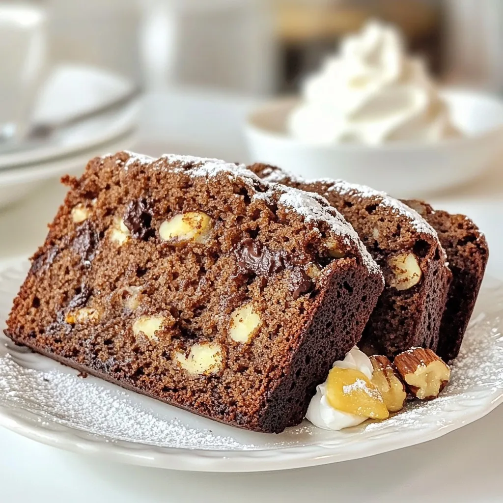 To make Chocolate Espresso Banana Bread, you need simple and tasty ingredients. Each one adds to the flavor and texture. Here’s what you need: - 3 ripe bananas, mashed - 1/2 cup granulated sugar - 1/4 cup brown sugar, packed - 1/2 cup unsalted butter, melted - 2 large eggs - 1 teaspoon vanilla extract - 1 teaspoon espresso powder - 1 teaspoon baking soda - 1/4 teaspoon salt - 1 1/2 cups all-purpose flour - 1/2 cup semi-sweet chocolate chips - 1/4 cup chopped walnuts (optional) Ripe bananas are key. They bring natural sweetness and moisture. The blend of sugars gives a nice caramel flavor. Butter adds richness, while eggs help bind everything. Espresso powder enhances the chocolate taste. The baking soda makes it rise. Flour holds it all together, and chocolate chips add sweetness. Walnuts give a nice crunch but are optional. Each ingredient plays a role in making this banana bread a hit! {{ingredient_image_1}} This article covered a great recipe for chocolate espresso banana bread. We discussed ingredients, step-by-step instructions, and helpful tips. I shared some fun variations and storage tips, too. In the end, you can trust that your banana bread will be a hit. Experiment with flavors and find what you love. Enjoy the process and the tasty results. Your fresh bread awaits!