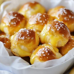 To make buttery soft pretzel bites, you need: - 1 cup warm water (about 110°F) - 2 tablespoons granulated sugar - 2 teaspoons salt - 2 teaspoons active dry yeast - 2 ½ cups all-purpose flour - 4 tablespoons unsalted butter, melted (plus more for brushing) - ½ cup baking soda - 1 large egg, beaten - Coarse sea salt, for sprinkling You can swap some ingredients if needed: - Use brown sugar instead of granulated sugar for a richer taste. - If you don’t have all-purpose flour, use bread flour for more chew. - You can replace unsalted butter with coconut oil for a dairy-free option. - Baking soda can be switched with baking powder in a pinch, but it may change the texture. Each ingredient plays a role in making these pretzel bites great: - Warm water helps activate the yeast, making the dough rise. - Sugar feeds the yeast, aiding in the fermentation process. - Salt enhances flavor and controls yeast activity. - Active dry yeast is crucial for the dough to become fluffy. - Unsalted butter adds richness and a soft texture. - Baking soda gives the pretzel bites their classic flavor and color. With these ingredients, you’ll make soft pretzel bites that are perfect for snacking. Enjoy the process and watch your bites turn golden brown! {{ingredient_image_1}} Start by mixing warm water, sugar, and salt in a bowl. Sprinkle the yeast on top and let it sit for 5 minutes. You want it to get frothy. This shows the yeast is alive. Next, add melted butter and flour into the bowl. Stir until a dough starts to form. Now, knead the dough on a floured surface for 5 to 7 minutes. You want it smooth and elastic. After kneading, place the dough in a greased bowl. Cover it with a damp cloth and let it rise in a warm spot for about 1 hour. It should double in size. Preheat your oven to 450°F (232°C) and line two baking sheets with parchment paper. In a large pot, bring 10 cups of water and ½ cup of baking soda to a boil. After the dough has risen, punch it down and divide it into small pieces. Roll each piece into a rope and cut it into bite-sized pieces. Carefully drop the pretzel bites into the boiling water for about 30 seconds. Use a slotted spoon to take them out and place them on the baking sheets. Brush each bite with beaten egg and sprinkle with coarse sea salt. Bake the pretzel bites for 12 to 15 minutes. You want them golden brown. For a richer taste, brush the baked bites with more melted butter right after they come out of the oven. To get the best pretzel bites, make sure your dough rises properly. A warm spot is key. When boiling, do not overcrowd the pot; work in batches. This ensures they cook evenly. Also, keep an eye on the baking time. Every oven is different, so check for that golden brown color. Serve the pretzel bites warm for the best taste. Pair them with a creamy cheese sauce or a spicy mustard dip for extra flavor. Enjoy your tasty snack! To make buttery soft pretzel bites, follow these tips: - Use warm water, around 110°F, to help the yeast grow. - Make sure the yeast is frothy before mixing it with flour. - Knead the dough until it feels smooth and elastic. - Let the dough rise in a warm spot until it doubles in size. - Don't forget to boil the pretzel bites before baking. This step gives them their classic texture. For the best results with your pretzel bites: - Use unsalted butter to control the salt level. - Brush the bites with melted butter right after baking for extra richness. - Sprinkle coarse sea salt generously for a nice crunch. - Experiment with different toppings like cheese or garlic powder for added flavor. Avoid these common mistakes: - Skipping the rising time can lead to dense bites. - Over-boiling the pretzel bites can make them tough. - Not using enough flour while kneading can make the dough sticky. - Forgetting to preheat the oven may result in uneven baking. With these tips, your buttery soft pretzel bites will turn out perfect every time! Pro Tips Use Fresh Yeast: Always check the expiration date of your yeast. Fresh yeast will ensure your pretzel bites rise properly and have the best texture. Knead Thoroughly: Kneading the dough for the full 5-7 minutes is crucial. This develops the gluten and gives your pretzel bites that perfect chewy texture. Boil for Flavor: Don't skip the boiling step! Boiling the pretzel bites in baking soda water enhances their flavor and gives them that classic pretzel crust. Brush for Extra Richness: Brushing the pretzel bites with melted butter immediately after baking adds a delicious richness and makes them extra irresistible. {{image_2}} You can easily change the flavor of your pretzel bites. For a cheesy twist, add shredded cheese to the dough. Cheddar or mozzarella work great. You can also sprinkle cheese on top before baking. For a garlic flavor, mix garlic powder into the dough or brush melted garlic butter on top after baking. Dipping sauces can take your pretzel bites to the next level. Classic cheese sauce is a favorite. You can make it by melting cheese with some cream. Mustard, especially spicy mustard, pairs well too. If you want something sweet, try a honey mustard sauce or a warm chocolate dip. Each sauce offers a unique taste. Serve your pretzel bites warm for the best experience. Place them in a basket lined with parchment paper. This keeps them warm and adds a nice touch. You can also add a side of dipping sauces for guests to choose from. This creates a fun and interactive snack time. Enjoy them at parties, game days, or cozy nights in. To keep leftover pretzel bites fresh, place them in an airtight container. You can also wrap them in plastic wrap or foil. Store them at room temperature for up to two days. If you want to keep them longer, refrigeration is an option, but it may change the texture slightly. When you want to enjoy your pretzel bites again, reheating is key. Preheat your oven to 350°F (175°C). Arrange the bites on a baking sheet. Heat them for about 5-7 minutes. This method helps restore their soft texture. You can also microwave them, but they may get chewy. If using a microwave, heat in 15-20 second intervals. Freezing is a great way to save pretzel bites for later. Allow them to cool completely first. Then, place them in a freezer-safe bag or container. Make sure to remove as much air as possible. They can last up to three months in the freezer. When ready to eat, thaw in the fridge overnight and reheat as mentioned before. This way, you can always have a tasty snack on hand! You can tell when your pretzel bites are perfectly baked by looking at their color. They should be a rich golden brown. If you tap the bottom, it should sound hollow. This means they are done. The baking time is usually between 12 to 15 minutes. Keep an eye on them as they bake. If they start to darken too quickly, pull them out early. Yes, you can use whole wheat flour instead of all-purpose flour. However, this may change the texture. Whole wheat flour will make the bites denser and a bit chewier. You might also need to add a little more water. Start with equal amounts and adjust as needed. It’s a great way to add more fiber to your snack. Serve homemade pretzel bites warm for the best taste. You can place them in a basket lined with parchment paper for a nice touch. Pair them with a creamy cheese sauce or a spicy mustard for dipping. These flavors go well with the salty pretzels. You can also sprinkle some herbs on top for a twist! You now have a complete guide on making pretzel bites, from ingredients to storage. We covered key flavors, step-by-step dough prep, and common mistakes to avoid. Don't forget to try different flavors or dips to find your favorites. Making pretzel bites can be fun and rewarding. With practice, you'll create snacks that everyone loves. Happy baking!