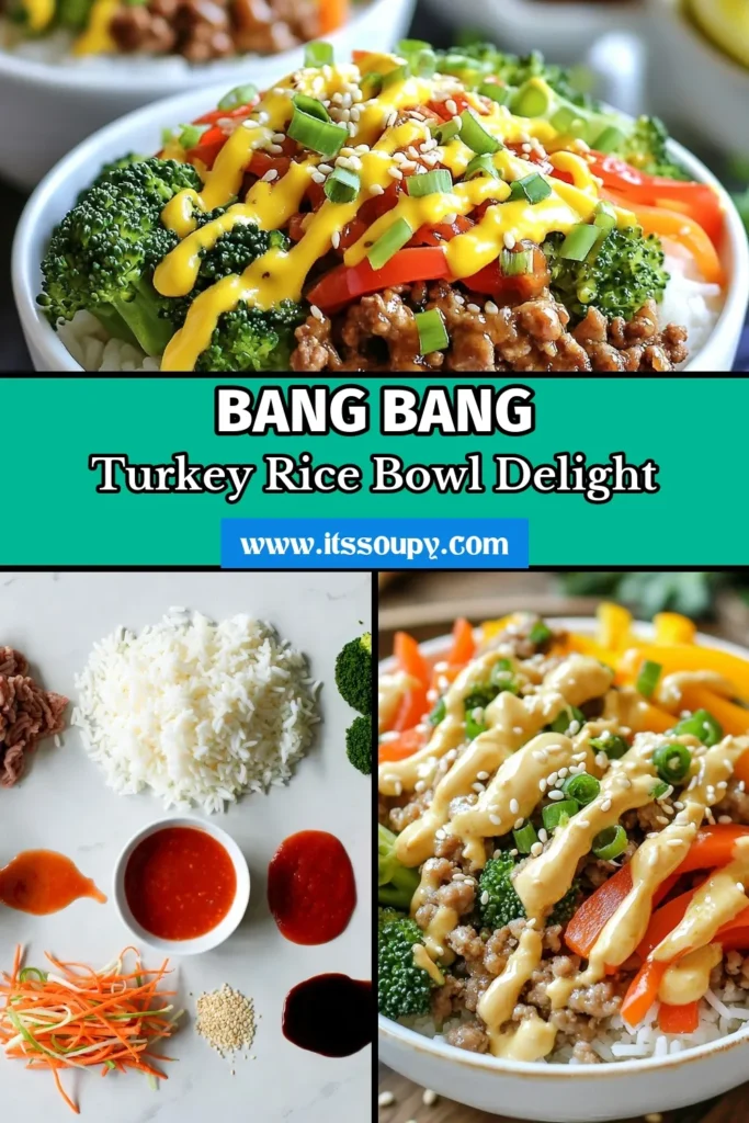 Savor the incredible flavors of this Bang Bang Turkey Rice Bowl! This turkey rice bowl recipe features juicy ground turkey combined with vibrant veggies and a creamy, spicy sauce for a healthy turkey dinner. Perfect for busy weeknights, these quick turkey recipes are sure to please the whole family. Try this spicy turkey rice bowl for a delicious meal that’s ready in just 25 minutes. Save this recipe and get cooking! #BangBangTurkeyBowl #HealthyDinner #QuickRecipes #TurkeyRiceBowl