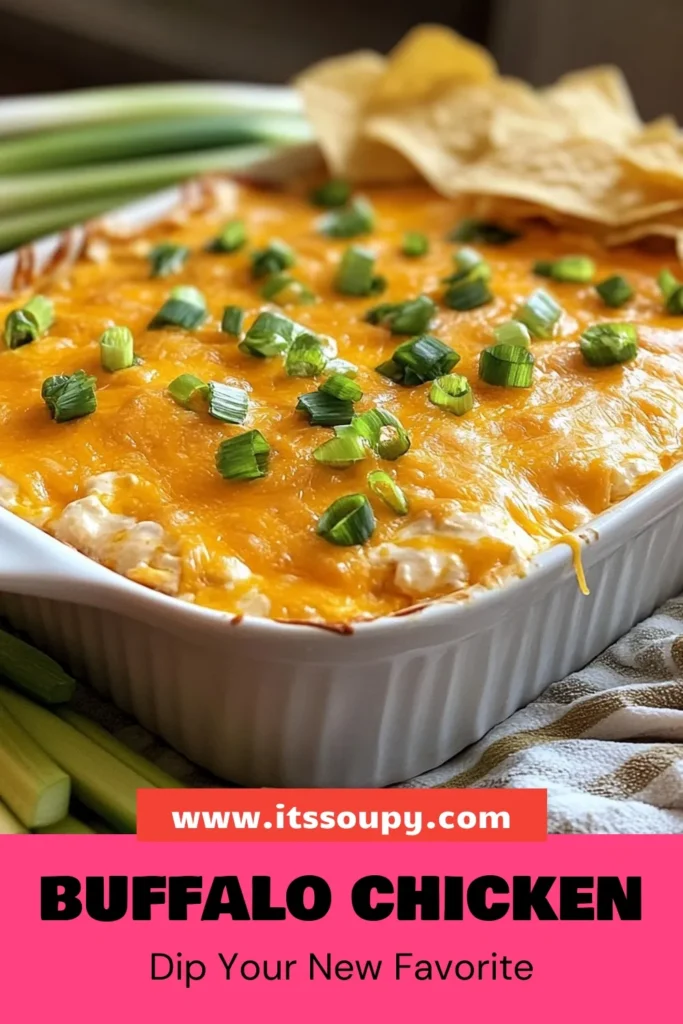 Looking for a crowd-pleaser? Try this easy Buffalo chicken dip recipe! This creamy buffalo dip is made with shredded chicken, cream cheese, and spicy buffalo sauce, making it the ultimate baked chicken dip. Perfect for parties, this easy party dip is sure to impress. Serve with tortilla chips or veggies for a delicious snack. Grab the recipe now and get ready to enjoy! #BuffaloChickenDip #EasyPartyDip #SpicyCheeseDip #BakedChickenDip