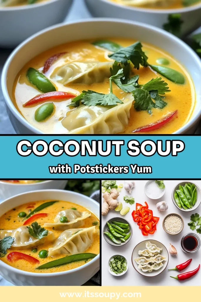 Indulge in a bowl of comfort with this Thai Potsticker Coconut Soup, perfect for a quick meal! This easy coconut soup combines creamy coconut milk, zesty red curry, and hearty vegetable potstickers for a satisfying dish. Explore this delicious Thai potsticker soup that’s ready in just 20 minutes! Don’t miss out on this flavorful addition to your Thai soup recipes collection. Try the vegetable potstickers recipe today! #ThaiPotstickerSoup #CoconutCurrySoup #EasyCoconutSoup #ThaiSoupRecipes