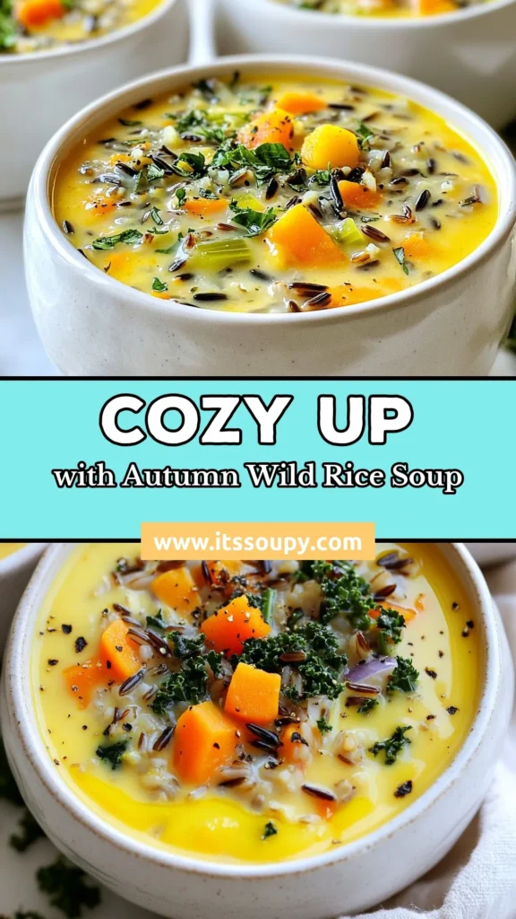 Warm up with this delicious autumn wild rice soup, a perfect hearty fall soup for chilly days! This creamy vegetable soup features nutritious pumpkin puree, making it a unique vegetarian wild rice recipe. Packed with flavor and comfort, it's ideal for cozy nights in. Don't miss out on this seasonal favorite—save this recipe and enjoy a bowl of goodness today! #AutumnWildRiceSoup #PumpkinPureeSoup #VegetarianRecipes #FallSoups