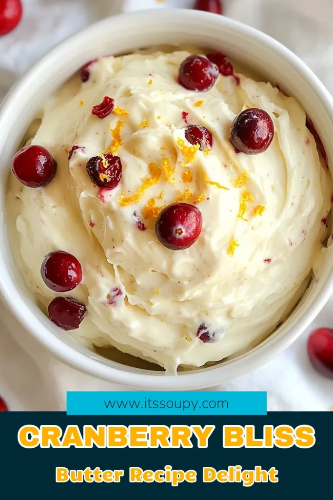Elevate your holiday gatherings with this delightful homemade cranberry butter, perfect for spreading on bread or pancakes. This Cranberry Bliss Butter features sweet cranberries, zesty orange, and a hint of vanilla, making it an irresistible addition to your holiday spread recipes. Try this easy recipe for flavored butter recipes that everyone will love. Save this cranberry bliss butter recipe and impress your guests! #CranberryButter #HolidayRecipes #FlavoredButter #SpreadRecipes