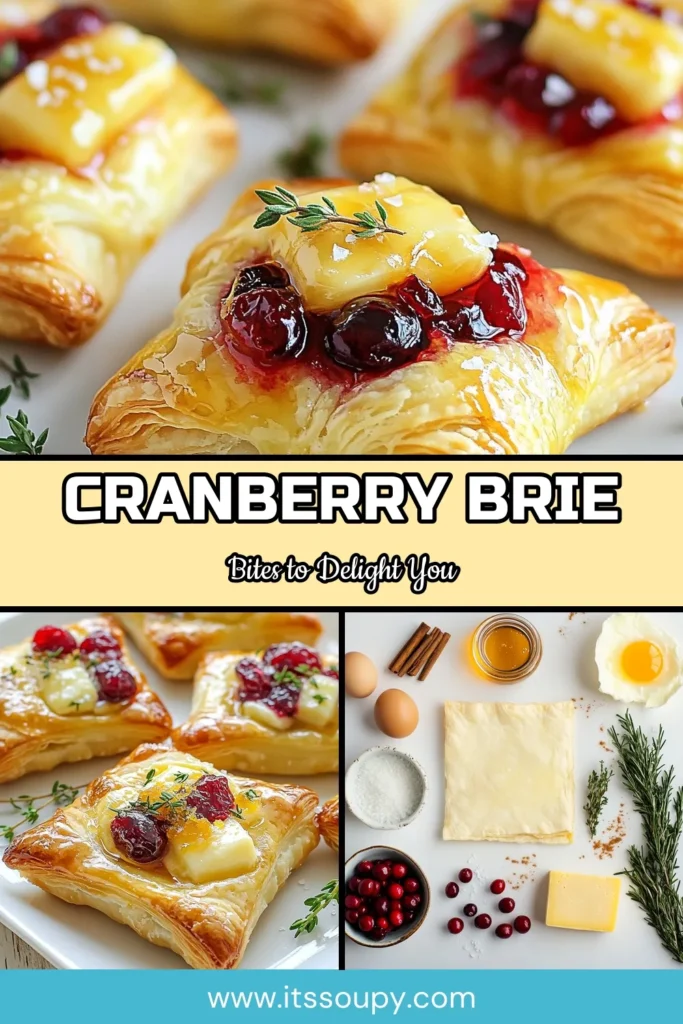 Discover the delight of Cranberry Brie Bites, the perfect Puff Pastry Appetizer for your next holiday gathering. These easy Brie recipes combine gooey brie cheese and sweet cranberry cheese pastry for irresistible Holiday Party Snacks. Ready in just 35 minutes, these bites are a crowd-pleaser! Save this recipe for a festive treat that will impress your guests. #CranberryBrieBites #PuffPastryAppetizer #HolidayPartySnacks #EasyBrieRecipes
