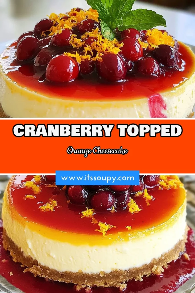Delight in this Orange Ricotta Cheesecake topped with homemade cranberry sauce, the perfect easy cheesecake dessert for festive occasions. This recipe combines creamy ricotta and fresh oranges for a citrusy twist, while the cranberry sauce adds a beautiful touch. Discover how simple it is to create a stunning dessert that will impress your guests. Save this Orange Ricotta Cheesecake recipe today! #CheesecakeRecipes #RicottaDessert #CranberrySauce #FestiveDesserts