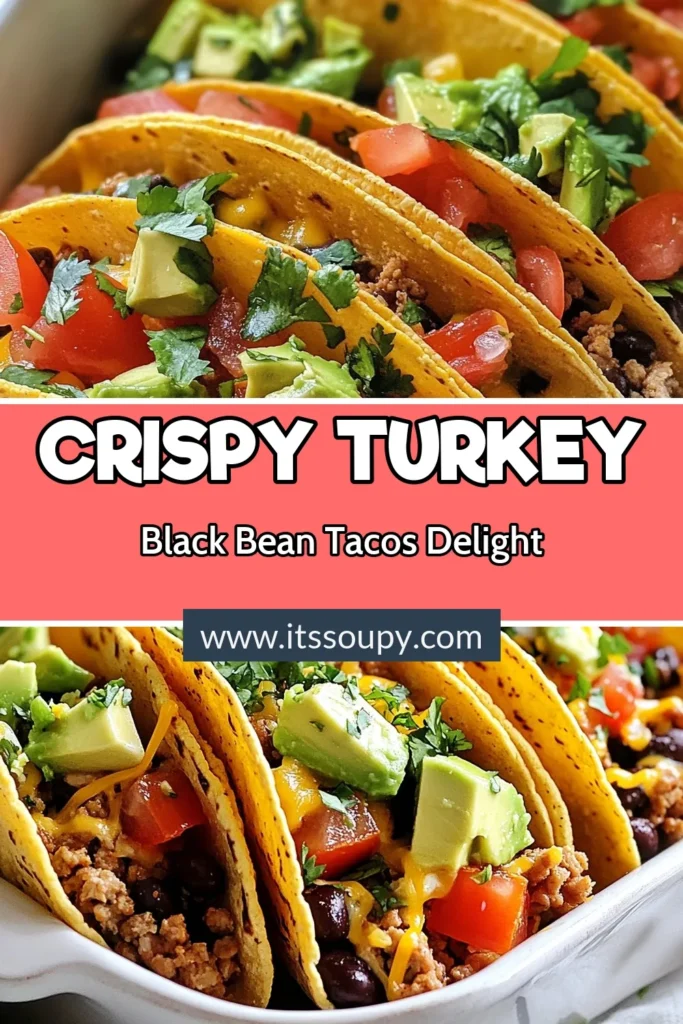 Discover how to make mouthwatering crispy baked turkey tacos with this easy baked tacos recipe. Packed with flavors, these black bean turkey tacos offer a healthy twist on traditional tacos. Using ground turkey and black beans, this healthy taco recipe is perfect for weeknight dinners. Get ready to enjoy crispy baked turkey tacos that everyone will love! Click to save this delicious recipe! #CrispyBakedTurkeyTacos #HealthyTacoRecipe #GroundTurkeyTacos #EasyBakedTacosRecipe