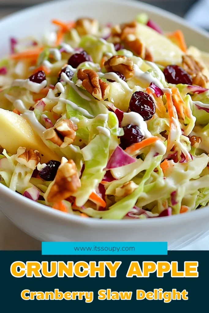 Discover the refreshing crunch of this crisp apple cranberry coleslaw, a healthy coleslaw recipe that’s perfect for your next meal. Packed with tart apples, vibrant cabbage, and sweet cranberries, this cabbage salad with cranberries is dressed with a creamy Greek yogurt coleslaw dressing. It’s a delicious side dish that everyone will love. Try it today and elevate your salad game! Save this recipe! #HealthyRecipes #Coleslaw #TartAppleSalad #GreekYogurtDressing