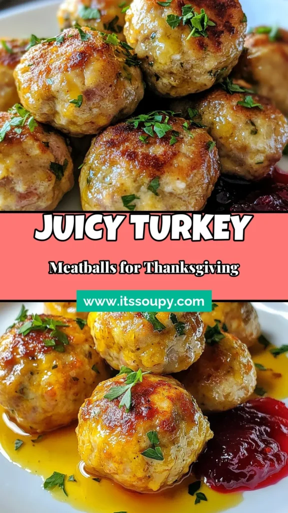 Get ready for a delicious twist on your holiday feast with these Thanksgiving turkey meatballs! This healthy turkey meatballs recipe features lean ground turkey, savory herbs, and a touch of nutmeg. Serve them with cranberry sauce for a festive touch. Perfect for your Thanksgiving table, these ground turkey recipes are sure to impress family and friends. Try this holiday meatballs recipe for a nutritious and tasty option. Save this recipe for your holiday menu! #ThanksgivingRecipes #TurkeyMeatballs #HealthyEating #HolidayCooking