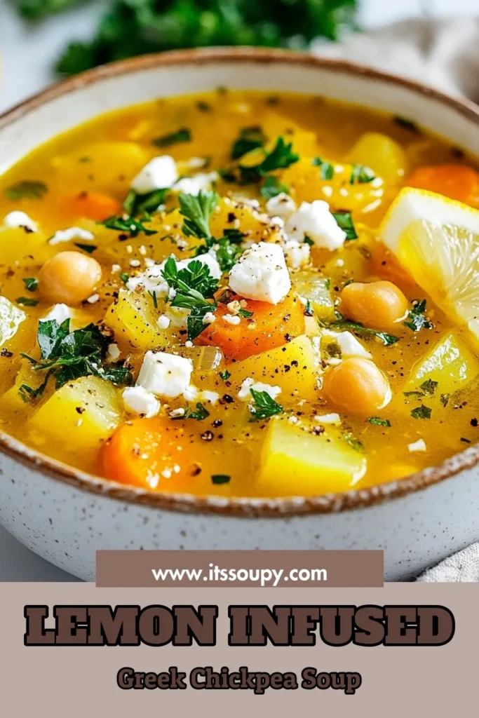 Discover the ultimate Greek chickpea soup recipe! This deliciously hearty lemony soup with chickpeas is a must-try for anyone looking for a vegetarian Mediterranean soup. Packed with flavors and nutrients, our healthy chickpea recipes will satisfy your taste buds. Make homemade chickpea soup that’s perfect for any season. Try it today and enjoy a bowl full of goodness! Save this recipe for your next meal. #GreekChickpeaSoup #LemonSoup #MediterraneanRecipes #ChickpeaRecipes