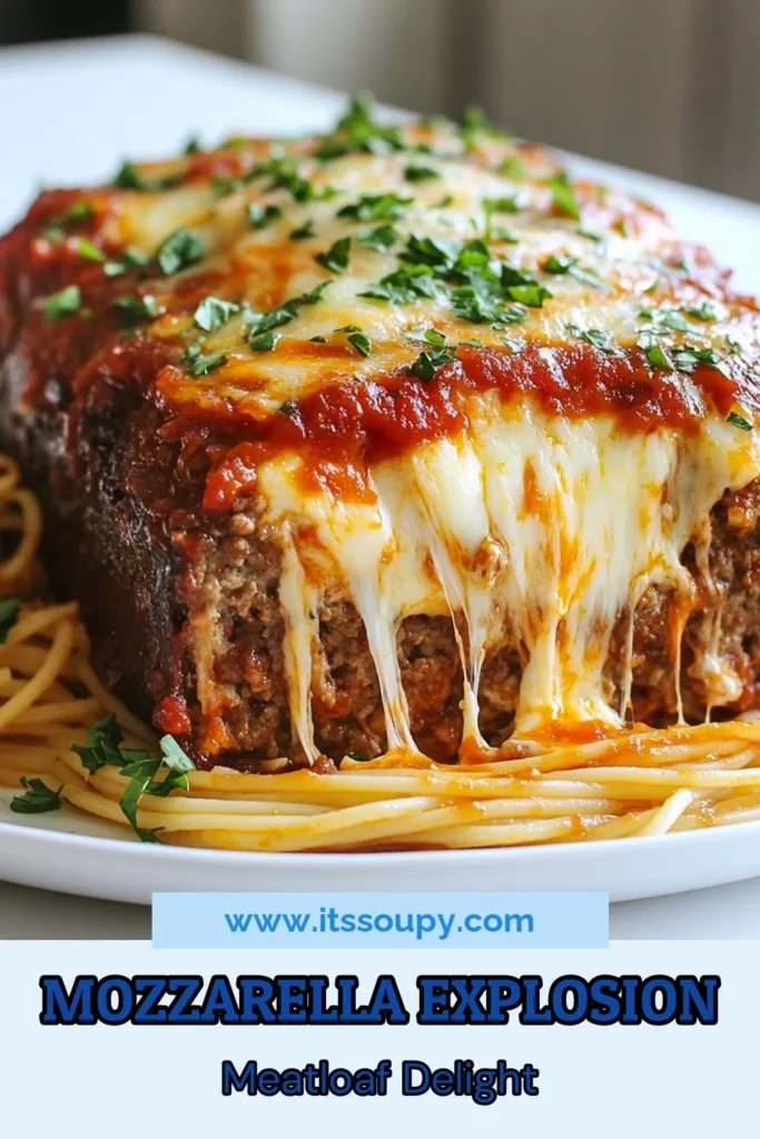 Discover the ultimate comfort food with this Mozzarella-Stuffed Meatloaf! This Italian Meatloaf Recipe features a delicious blend of ground beef and pork, filled with gooey mozzarella and topped with savory marinara sauce. Perfect for a Cheesy Meatloaf Dinner, it's a family favorite that will impress everyone at the table. Try this easy Ground Beef Meatloaf recipe tonight for a hearty meal! Save this for later! #Meatloaf #ItalianCooking #ComfortFood #CheesyDinner