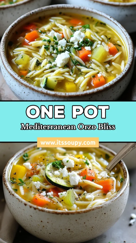 Discover the deliciousness of Mediterranean orzo soup, a healthy orzo recipe that's perfect for any meal. This easy Mediterranean soup combines fresh vegetables and protein-packed chickpeas for a satisfying vegetarian orzo soup that's ready in just 30 minutes. Perfect for a cozy night in, this chickpea orzo soup is sure to impress. Save this recipe for your next dinner and share the love of healthy cooking! #MediterraneanOrzoSoup #HealthyOrzoRecipe #EasyMediterraneanSoup #VegetarianOrzoSoup