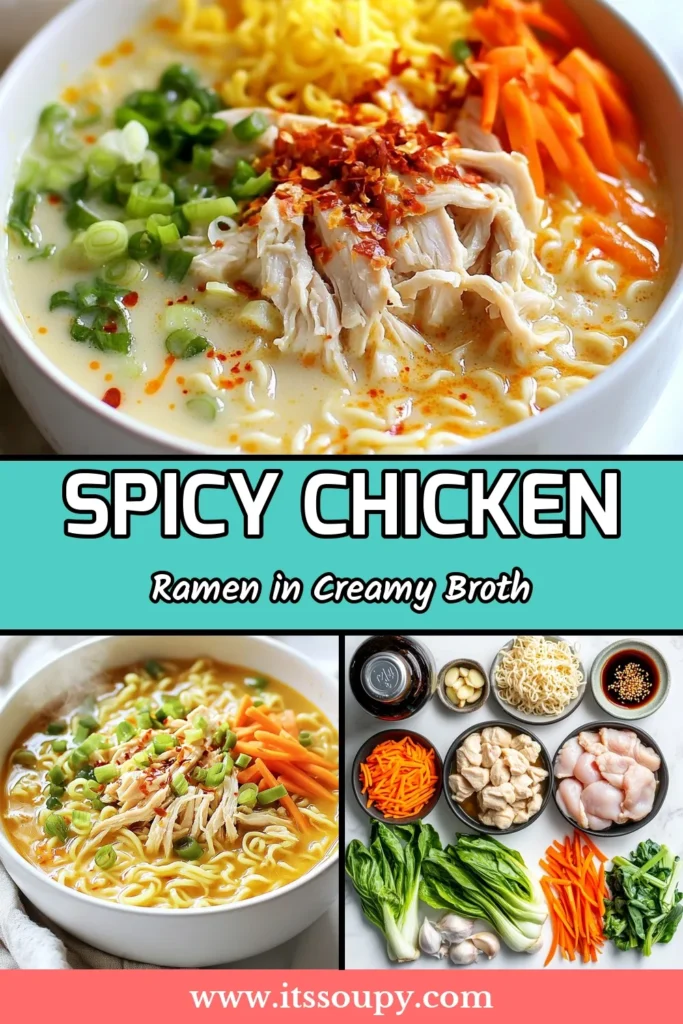 Dive into this spicy ramen recipe featuring Fiery Chicken Ramen with Creamy Garlic Broth. This delicious chicken ramen soup combines tender chicken thighs and a rich blend of coconut milk for a creamy garlic broth ramen that packs a flavorful punch. Perfect for spice lovers, this easy-to-make dish is ready in just 35 minutes! Save this recipe for a comforting bowl of comfort today! #FieryChickenRamen #SpicyRamen #CoconutMilkRamen #ChickenRamenSoup