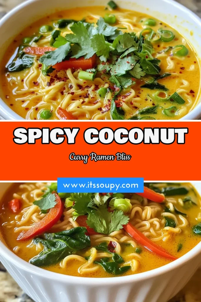 Elevate your meal with this Spicy Coconut Curry Ramen, a delicious and easy ramen recipe that's perfect for quick weeknight dinners. This vegan curry ramen combines rich coconut milk noodles with a flavorful ramen broth infused with vibrant veggies and bold spices. Try this simple recipe for a bowl of comfort that everyone will love. Save it now for a tasty twist on traditional ramen! #RamenRecipes #VeganCooking #CoconutCurry #EasyMeals
