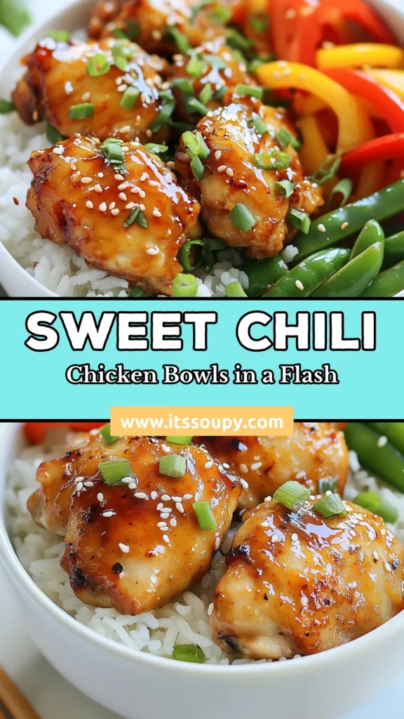 Discover a deliciously easy dinner with this Sweet Chili Chicken Thigh Rice Bowls recipe! Perfectly marinated chicken thighs are paired with jasmine rice, colorful veggies, and a flavorful sweet chili sauce that will leave your taste buds dancing. This chicken thigh recipe is not only simple to make but also a delightful addition to your recipe collection. Enjoy this rice bowls recipe for a quick weeknight meal. Save it for later! #SweetChiliChicken #RiceBowlsRecipe #EasyDinnerRecipes #ChickenThighRecipe
