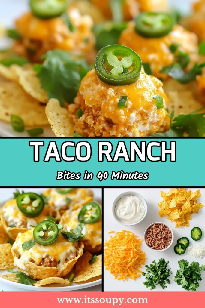 Looking for a crowd-pleasing dish? Try these Taco Ranch Bites! This easy taco appetizer features a delicious ground turkey taco recipe combined with a cheesy taco dip and cream cheese taco bake for unbeatable flavor. Perfect for parties or game day, just top with crispy tortilla chips and bake until golden. Don't miss out—save this recipe for your next gathering! #TacoRanchBites #EasyTacoAppetizer #GroundTurkeyTacoRecipe #CheesyTacoDip