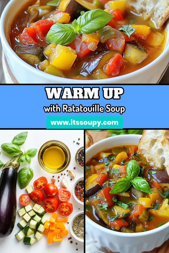 Warm up with Remy’s Cozy Ratatouille Soup, a delicious vegetarian soup recipe that’s both healthy and easy to make. This ratatouille soup recipe combines fresh tomatoes, zucchini, and eggplant for a burst of flavor in every bowl. Perfect for busy weeknights, this easy ratatouille soup will be your new go-to comfort food. Try it today and elevate your cozy meals! Save this recipe for later! #RatatouilleSoup #VegetarianSoup #HealthyVegetableSoup #EasyRecipes