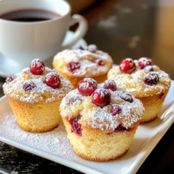 - 1 ½ cups all-purpose flour - ½ cup granulated sugar - ½ cup brown sugar, packed - 1 tablespoon baking powder - ½ teaspoon salt - 1 teaspoon ground cinnamon - 1 large egg - ½ cup milk (whole or almond milk) - ⅓ cup vegetable oil - 1 teaspoon vanilla extract - 1 cup fresh or frozen cranberries (halved if large) - ½ cup chopped walnuts or pecans (optional) - ¼ cup powdered sugar (for dusting) These ingredients create a moist and flavorful treat. The all-purpose flour gives the muffins structure. Both sugars add sweetness and depth. Baking powder helps them rise, while salt and cinnamon enhance flavor. The egg binds the ingredients, and milk adds moisture. Vegetable oil keeps them soft, and vanilla adds richness. Fresh or frozen cranberries provide tartness, and nuts add crunch. Finally, powdered sugar gives a sweet touch on top. This recipe is simple, yet each ingredient plays a key role. You will love how they all come together! {{ingredient_image_1}} 1. Preheat your oven and prepare the muffin pan: Start by setting your oven to 350°F (175°C). Line a 12-cup muffin pan with paper liners or lightly grease it with oil. This step ensures that your muffins do not stick. 2. Mixing dry and wet ingredients separately: In a large bowl, combine 1 ½ cups of all-purpose flour, ½ cup of granulated sugar, ½ cup of brown sugar, 1 tablespoon of baking powder, ½ teaspoon of salt, and 1 teaspoon of ground cinnamon. In another bowl, whisk one large egg. Add ½ cup of milk, ⅓ cup of vegetable oil, and 1 teaspoon of vanilla extract. Mix until well blended. 3. Combining and folding in cranberries and nuts: Pour the wet mixture into the dry ingredients. Stir gently until just combined. Be careful not to overmix. Now, fold in 1 cup of fresh or frozen cranberries and ½ cup of chopped walnuts or pecans if you want a nutty crunch. 1. Filling the muffin cups: Use a spoon to scoop the batter into the prepared muffin cups. Fill each cup about ¾ full to give them room to rise. 2. Baking time and temperature: Place the muffin pan in the preheated oven. Bake for 18 to 22 minutes. Check for doneness by inserting a toothpick into the center. If it comes out clean, the muffins are ready. 3. Cooling and dusting the muffins: After baking, let the muffins cool in the pan for 5 minutes. Then transfer them to a wire rack to cool completely. Once cool, lightly dust the tops with powdered sugar for a sweet finish. - Avoiding overmixing the batter: When you mix the wet and dry ingredients, stir gently. Overmixing can make your muffins tough. You want a few lumps to keep them light and fluffy. - Ensuring even cranberry distribution: After folding in the cranberries, make sure they spread throughout the batter. This gives every bite a burst of tart flavor. If you notice clumps, gently fold again. - Checking for doneness with a toothpick: Insert a toothpick into the center of a muffin. If it comes out clean or with a few crumbs, your muffins are ready. If there's wet batter, bake a bit longer. - Plating ideas for presentation: Serve your muffins on a pretty plate. You can add a few extra cranberries around them for color. A light dusting of powdered sugar adds a nice touch, too. - Pairing options with coffee or tea: These muffins go great with coffee or tea. The tart cranberries balance well with hot drinks. Serve them for breakfast or as a snack with friends. Pro Tips Use Fresh Cranberries: For the best flavor and texture, opt for fresh cranberries when in season. If using frozen, do not thaw them to maintain their shape and tartness. Don't Overmix: When combining wet and dry ingredients, mix just until incorporated. Overmixing can lead to dense muffins instead of light and fluffy ones. Customize with Spices: Add a pinch of nutmeg or ginger for an extra layer of flavor that complements the cranberries beautifully. Store Properly: Keep leftover muffins in an airtight container at room temperature for up to 3 days or freeze for up to 3 months. Reheat for a warm treat! {{image_2}} You can easily make these muffins fit your needs. For a gluten-free option, swap all-purpose flour with a gluten-free blend. Look for a blend that works well in baking. This keeps the muffins light and fluffy. If you want dairy-free muffins, use almond milk instead of regular milk. For the oil, coconut oil works great. It adds a nice flavor and keeps the muffins moist. To jazz up your muffins, add spices like nutmeg or cardamom. Just a pinch can wake up the flavors. It adds warmth and depth to the taste. Incorporating citrus zest or extracts, like orange or lemon, can brighten the muffins. This twist gives a fresh, vibrant flavor. Just a teaspoon or two can really elevate your breakfast treat! To keep your cranberry coffee cake muffins fresh, use an airtight container. This prevents them from drying out. Place the muffins in the container once they cool down. You can store them at room temperature for up to three days. For longer shelf life, refrigerate them. This may change the texture a bit but keeps them safe. If you want to freeze the muffins, wrap each one in plastic wrap. Then, place them in a freezer bag. They can last up to three months in the freezer. When you are ready to eat them, just take them out and thaw. To reheat muffins, you have two easy methods: the oven or the microwave. For the oven, preheat to 350°F (175°C). Place the muffins on a baking sheet and heat for about 10 minutes. This helps keep the muffins moist and warm. If you use the microwave, put one muffin on a microwave-safe plate. Heat on high for 10 to 15 seconds. Check if it’s warm enough. If not, heat in 5-second bursts. Enjoy your warm muffins with coffee or tea! Can I use frozen cranberries in this recipe? Yes, you can use frozen cranberries. Just rinse them first and fold them into the batter while still frozen. This helps the cranberries keep their shape and adds great flavor. What can I substitute for the nuts? If you want a nut-free option, you can leave them out. Try adding seeds like sunflower or pumpkin seeds for crunch instead. You could also use chocolate chips for a sweet twist. How do I know when my muffins are done baking? To check if your muffins are done, insert a toothpick into the center. If it comes out clean or with just a few crumbs, the muffins are ready. Avoid overbaking to keep them moist. Can I make this recipe ahead of time? Absolutely! You can prepare the batter a day in advance and store it in the fridge. Just remember to stir it gently before filling the muffin cups. You can also bake the muffins ahead and store them in an airtight container. In this post, we explored a simple muffin recipe with cranberries and nuts. You learned about the key ingredients, preparation steps, and baking process. Tips for perfect muffins and creative variations help make this recipe your own. Store your muffins properly to keep them fresh. Enjoy this fun baking project, and don’t hesitate to experiment with flavors. Your kitchen can be a magical place with good recipes, and these muffins are a great start. Happy baking!