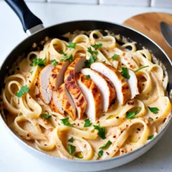 - 2 boneless, skinless chicken breasts, thinly sliced - 2 tablespoons olive oil - 3 cloves garlic, minced I love using boneless, skinless chicken breasts. They cook quickly and stay tender. Olive oil adds richness and helps the chicken brown. Garlic gives the dish a lovely aroma and flavor. - 1 cup heavy cream - 1 cup grated Parmesan cheese Heavy cream makes the sauce rich and smooth. Parmesan cheese adds a salty, nutty taste. Together, they create a creamy sauce that coats the pasta perfectly. - 8 oz fettuccine pasta - 1 teaspoon Italian seasoning - Salt and pepper to taste Fettuccine pasta is the star here. It holds the sauce well, making every bite tasty. Italian seasoning adds a burst of flavor. Salt and pepper are key to balancing the dish. {{ingredient_image_1}} 1. Bring a large pot of salted water to a boil. 2. Add the fettuccine and cook until al dente, as the package says. 3. Drain the pasta and set it aside. 1. Heat the skillet over medium heat and add olive oil. 2. Once hot, add the sliced chicken. 3. Season the chicken with salt, pepper, and Italian seasoning. 4. SautΓ© the chicken until it turns golden brown, about 5-7 minutes. 5. Remove the chicken from the skillet and set it aside. 1. In the same skillet, lower the heat and add minced garlic. 2. SautΓ© for about 30 seconds until it smells good, but don't burn it. 3. Pour in the heavy cream and let it simmer gently. 4. Stir in the grated Parmesan cheese until it melts and the sauce is creamy. 1. Add the cooked fettuccine and chicken back into the skillet. 2. Toss everything well to coat the pasta with the Alfredo sauce. 3. Cook for 2-3 minutes until everything is heated through. 4. Taste and adjust seasoning with more salt and pepper if needed. To cook chicken that is tender, remember to slice it thin. Thin slices cook faster and stay juicy. SautΓ© the chicken for about 5-7 minutes. Check that it turns golden brown and is no longer pink inside. This method helps avoid dryness. If you overcook it, the chicken can become tough. Always use a meat thermometer to ensure it reaches 165Β°F for safety. For a creamy sauce, melt the cheese slowly. After adding the heavy cream, lower the heat. Stir in the grated Parmesan cheese slowly. This helps it melt evenly. If your sauce feels too thick, add a bit more cream. You want it smooth and rich. Taste it to ensure the flavor is just right. Adjust with salt and pepper as needed. Pair your Alfredo with a fresh side salad or garlic bread. These sides balance the richness of the dish. For presentation, serve it in a large bowl. Garnish each plate with chopped parsley for color. This adds a nice touch and freshness. You can also sprinkle extra cheese on top for flavor. Pro Tips Use Fresh Ingredients: Fresh chicken and high-quality Parmesan cheese will elevate the flavor of your Alfredo sauce. Donβt Overcook the Pasta: Cook the fettuccine until al dente, as it will continue to cook slightly when tossed with the sauce. Make It Creamy: If the sauce is too thick, add a splash of pasta water to achieve the desired consistency. Customize Your Seasoning: Feel free to add red pepper flakes or extra herbs to suit your taste preferences. {{image_2}} You can switch up the pasta in this recipe. Fettuccine is classic, but penne works well too. You can even try whole wheat or gluten-free pasta. They all cook similarly. For proteins, chicken is a favorite, but shrimp or tofu are great choices too. Shrimp cooks fast and adds a nice seafood twist. Tofu makes it vegan and keeps it filling. Adding veggies can boost flavor and nutrition. Spinach is a fresh option that wilts nicely. Mushrooms add a savory depth. You can toss them in with the garlic for a tasty mix. Herbs and spices can also change the dish. Fresh basil or oregano gives it a vibrant taste. A pinch of red pepper flakes adds a kick if you like heat. If you need gluten-free options, look for gluten-free pasta. Many brands offer great alternatives that cook just like regular pasta. For a dairy-free version, use coconut milk or cashew cream instead of heavy cream. Nutritional yeast can replace Parmesan for a cheesy flavor without dairy. These swaps keep the dish creamy and tasty. Store any leftover Creamy Chicken Alfredo Skillet in an airtight container. This keeps the dish fresh and tasty. Place it in the fridge within two hours of cooking. It can last for up to three days. Make sure to label the container with the date. This way, you know when to use it. When reheating, use a skillet over low heat. This helps keep the cream smooth. Add a splash of milk or cream if the sauce looks thick. Stir often to prevent sticking. You can also use the microwave. Heat in short bursts, stirring in between. This avoids hot spots and keeps the texture nice. Yes, you can freeze Alfredo dishes! To freeze, let it cool completely. Then, place it in a freezer-safe container. Leave some space at the top, as it will expand. For best results, use it within three months. To thaw, move it to the fridge overnight. Reheat gently on the stove or in the microwave. Enjoy your meal later! If you lack heavy cream, don't worry! You can use whole milk mixed with butter. To make one cup of heavy cream, blend 3/4 cup of whole milk with 1/4 cup of melted butter. Another option is to use half-and-half. It will not be as thick but will still give you a creamy texture. To check if the chicken is done, look for a few signs. The meat should be white throughout with no pink spots. You can also use a meat thermometer. The chicken's internal temperature should reach 165Β°F (75Β°C). If you cut into it, the juices should run clear. Yes, you can prep this dish in advance. Cook the chicken and pasta, then store them separately in the fridge. When youβre ready to eat, warm them up and add the sauce. This keeps everything fresh and tasty. Just make sure to reheat gently to avoid drying out the chicken. This recipe is not spicy at all. It has a mild flavor from Italian seasoning. If you want a kick, you can add red pepper flakes or some black pepper. Start with a little and taste as you go so you donβt overpower the dish. This blog post showed you how to make a simple and tasty Creamy Chicken Alfredo. We covered the main ingredients, including chicken, cream, and pasta. You learned step-by-step instructions for cooking and combining everything perfectly. Plus, I shared tips for a great meal and ways to change it up. In the end, you can enjoy a delicious dish that fits your needs. Remember, cooking is fun and lets you be creative in the kitchen. Enjoy every bite!