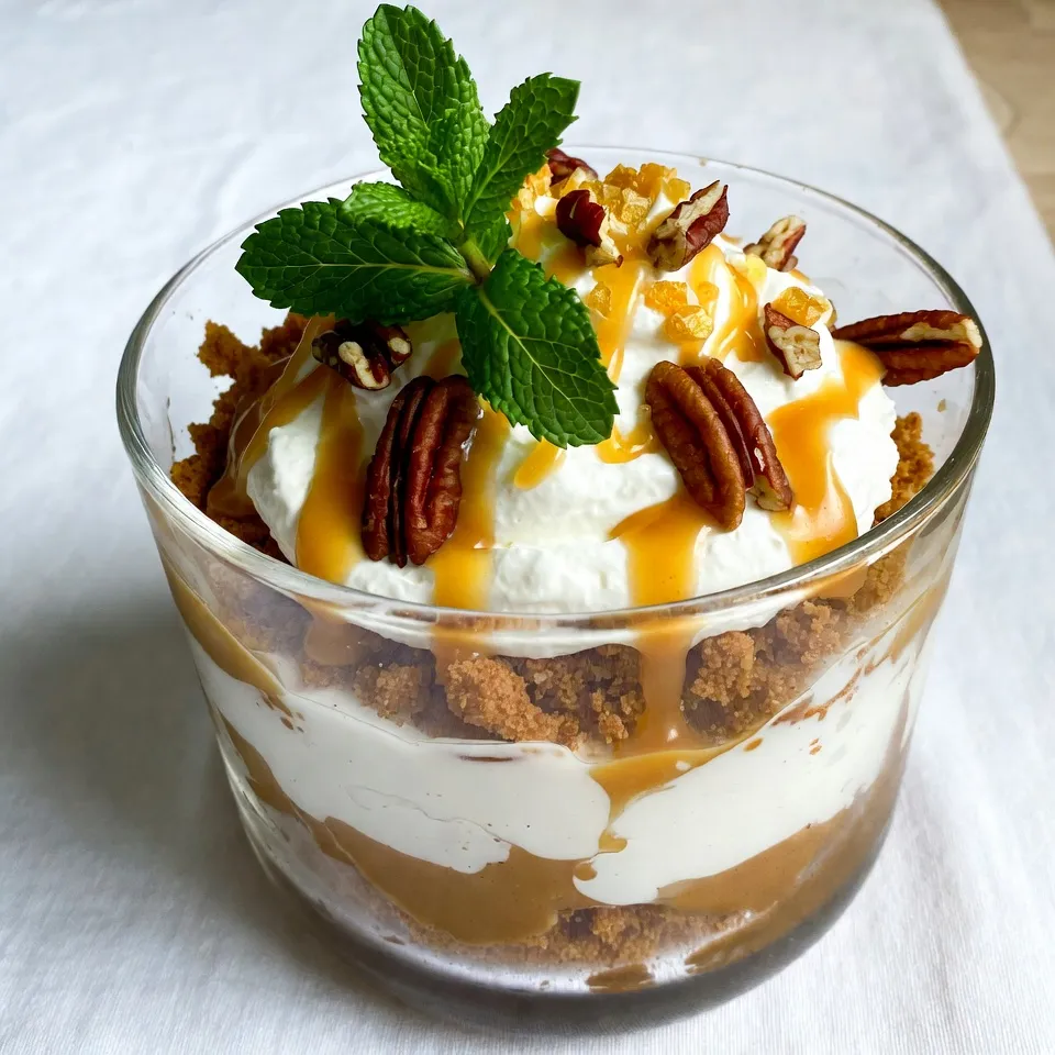 For this trifle, you need one batch of gingerbread cookies. You can make them from scratch or use store-bought ones. Crumble them into small pieces. This will be the base of your trifle. The cookies add a warm, spicy flavor that sets the tone for the whole dessert. You will need two cups of gingerbread-flavored yogurt or vanilla yogurt. This yogurt makes the trifle creamy and adds a nice tang. Mix in one teaspoon of ground cinnamon and one-fourth teaspoon of ground nutmeg. This gives the yogurt a festive spice that pairs well with the cookies. Use one cup of chilled whipped cream. This adds a light, fluffy layer to your trifle. Drizzle half a cup of caramel sauce over the whipped cream for sweetness. Finally, sprinkle one-fourth cup of chopped pecans or walnuts on top. Fresh mint leaves add a pop of color, while chopped crystallized ginger gives extra flavor. {{ingredient_image_1}} Start with baking the gingerbread cookies. You can use your favorite recipe or a pre-made mix. Once they are baked, let them cool completely. Crumble the cookies into small pieces. Aim for bite-sized bits, as they layer better in the trifle. The crumbled cookies add a spicy, warm flavor to the dessert. In a medium bowl, take two cups of gingerbread-flavored yogurt. If you can't find that, vanilla yogurt works too. Add one teaspoon of ground cinnamon and a quarter teaspoon of ground nutmeg. Mix these well until smooth. The spices will bring out the gingerbread taste, making your trifle even more delicious. Grab a large trifle bowl or individual serving glasses. Start with a layer of crumbled gingerbread cookies at the bottom. Smooth it out to cover the bottom. Next, add a layer of your yogurt mixture. Use the back of a spoon to spread it evenly. Then, add a layer of whipped cream. Drizzle caramel sauce over the cream. Sprinkle chopped pecans or walnuts on top. Repeat these layers. Start again with gingerbread, then yogurt, whipped cream, caramel, and nuts. Keep going until you fill your bowl or glass. Finish with a final layer of whipped cream. For the top, drizzle some more caramel sauce. Garnish with fresh mint leaves and chopped crystallized ginger if you like. Cover the trifle with plastic wrap and chill it for at least two hours. You can also chill it overnight. This waiting time allows the flavors to mix well. Enjoy your festive creation when you serve it! When making your trifle, pick a yogurt that adds flavor. Gingerbread-flavored yogurt works great. If you can’t find it, vanilla yogurt is a good choice too. It mixes well with spices like cinnamon and nutmeg. This adds warmth and depth to your trifle. You can even try Greek yogurt for a thicker texture. Just remember to check for sweetness. You want it to balance the spices and the caramel. The caramel layer is key to a great trifle. Use a good quality caramel sauce. This makes a big difference in flavor. Drizzle it over the whipped cream layer. This way, it seeps down and adds sweetness. If you prefer, you can make your own caramel at home. Just heat sugar slowly until it melts and turns golden. But be careful, as it can burn quickly. Enjoy the rich, sweet taste that caramel brings to your trifle. When serving your gingerbread trifle, make it festive. Use clear glasses or a trifle bowl to show off the layers. Garnish with mint leaves for a pop of color. You can also sprinkle chopped nuts on top. This adds crunch and looks pretty. If you want extra flair, add some chopped crystallized ginger. It adds a nice zing and a lovely holiday touch. Serve your trifle chilled for the best taste, and watch everyone enjoy! Pro Tips Use Day-Old Gingerbread: For the best texture, use gingerbread cookies that are a day or two old. They will crumble more easily and absorb the yogurt flavors better. Chill Your Ingredients: To achieve a perfectly layered trifle, chill your yogurt and whipped cream before assembling. This helps maintain distinct layers. Customize Your Nuts: Feel free to substitute pecans or walnuts with your favorite nuts or seeds for a different flavor profile and crunch. Make Ahead: This trifle can be made up to a day in advance. Just cover it properly and refrigerate to let the flavors meld beautifully. {{image_2}} You can change the yogurt flavor for a new taste. Try pumpkin yogurt for a fall twist. If you want something sweeter, use vanilla yogurt. Greek yogurt adds extra protein and creaminess. Each choice gives a unique flavor and texture to your trifle. Nuts add crunch and flavor. Pecans and walnuts are popular, but you can use almonds or hazelnuts too. Chop them finely for a better bite. If you want, skip the nuts for a nut-free dessert. Your trifle will still taste great without them. You can make this dessert vegan and gluten-free easily. Use gluten-free gingerbread cookies or make your own. For the yogurt, choose a plant-based option like coconut or almond yogurt. Use coconut whipped cream instead of dairy whipped cream. These swaps keep the trifle tasty and friendly for everyone. To keep your gingerbread Christmas trifle fresh, store it in the fridge. Use plastic wrap to cover the bowl or glasses. This keeps the flavors intact and prevents drying out. Make sure the trifle is chilled for at least 2 hours before serving. This lets the flavors blend beautifully. The trifle stays good in the fridge for 3 to 4 days. After that, the texture may change. The whipped cream might lose some fluffiness. If you notice any off smells or flavors, it’s best to toss it. I don’t recommend freezing the whole trifle. The layers can separate when thawed. However, you can freeze the gingerbread cookies and yogurt mix separately. This way, you can assemble a fresh trifle when you’re ready. Just thaw and layer when you want to enjoy it again. You can try using other spiced cookies. Molasses cookies work well too. If you want a chocolate twist, use chocolate cookies. You can also use vanilla wafers for a lighter option. Each choice brings its own taste. Yes, you can prepare this trifle a day early. Just cover it with plastic wrap and chill it in the fridge. This gives the flavors time to mix together. It’s a great option for busy days. Just be sure to add fresh toppings right before serving. Making whipped cream is easy! Here’s how: - In a mixing bowl, pour in 1 cup of chilled heavy cream. - Add 2 tablespoons of sugar and 1 teaspoon of vanilla extract. - Use a hand mixer or whisk to beat the cream until soft peaks form. - Be careful not to over-whip, or it will turn into butter. Fresh whipped cream adds a lovely touch to any dessert! This blog post covered making a delicious gingerbread trifle. We explored the key ingredients, like cookies, yogurt, and whipped cream. I shared step-by-step instructions to guide you in preparing and serving this festive dessert. We also discussed tips for yogurt choices and caramel layers, plus variations to suit your taste. Keep these ideas in mind as you make your trifle for a fun treat that everyone will enjoy. Enjoy your creation!