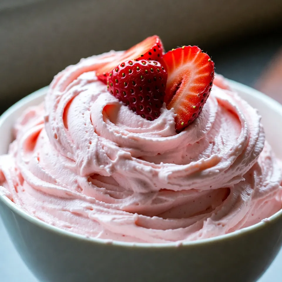 - 1 cup heavy whipping cream - 1/2 cup powdered sugar - 1 teaspoon vanilla extract - 1/4 cup fresh strawberries, pureed - Pinch of salt To make this strawberry whipped cream frosting, you need a few key items. First, heavy whipping cream is the star. It whips up to a light and airy texture. Next, powdered sugar adds sweetness and helps stabilize the cream. Vanilla extract gives the frosting a warm flavor. Fresh strawberries are essential for that fruity taste. Finally, a pinch of salt brightens all the flavors. - Extra strawberry slices For a beautiful finish, you can add extra strawberry slices. These slices make your dessert look pretty and add more strawberry flavor. They are a simple touch that makes a big difference. {{ingredient_image_1}} - First, chill your mixing bowl and beaters in the fridge for about 15 minutes. - This step helps the cream whip faster and hold its shape better. - Add 1 cup of heavy whipping cream to the chilled bowl. - Start whipping the cream on medium speed until it thickens slightly. - Gradually add 1/2 cup of powdered sugar, 1 teaspoon of vanilla extract, and a pinch of salt. - Keep whipping until soft peaks form. - Next, gently fold in 1/4 cup of pureed strawberries using a spatula. - Be careful not to deflate the mixture too much. - Continue whipping until the frosting reaches stiff peaks. - This gives your frosting a light and fluffy texture. - Taste the frosting and add more powdered sugar if you want it sweeter. To get that light and fluffy texture, chill your mixing bowl and beaters. I recommend 15 minutes in the fridge. This simple step helps the cream whip faster and hold its shape well. When you start whipping, keep an eye on the mixture. As it thickens, stop when you see soft peaks forming. This is key for a great frosting. If you over-whip, it can become grainy and lose that nice texture. Taste your frosting as you go. If it needs more sweetness, add a bit of powdered sugar. Start with just a spoonful, mix, and taste again. This way, you can find the perfect level for your taste buds. Remember, the strawberries will add some natural sweetness too, so balance is important. This strawberry whipped cream frosting works well on many desserts. It shines on cakes, cupcakes, and even brownies. You can also use it for dipping fresh fruits or as a topping for pancakes. If you're feeling creative, spread it on a layer of sponge cake for a delightful treat. Enjoy experimenting with your frosting in different ways! Pro Tips Chill Your Equipment: Chilling your mixing bowl and beaters helps the cream whip faster and maintain its shape, resulting in a fluffier frosting. Use Fresh Strawberries: For the best flavor, use fresh, ripe strawberries to make the puree. This will enhance the natural sweetness of your frosting. Watch the Whipping Time: Be careful not to over-whip the cream. Once you reach stiff peaks, stop mixing to prevent the frosting from becoming grainy. Taste and Adjust: Always taste your frosting before using it. If you prefer a sweeter frosting, gradually add more powdered sugar until it reaches your desired sweetness. {{image_2}} You can make this frosting even more special. Try adding lemon zest for a bright touch. Just a teaspoon will do. It brings out the strawberry flavor nicely. You can also add a drop of almond extract. This gives a sweet, nutty flavor that pairs well with strawberries. Both options add a fun twist to your frosting. Strawberries are great, but don't stop there! You can use other fruits too. Raspberries add a tart taste that balances the sweetness. Blueberries offer a burst of juicy flavor. Peaches can bring a sweet and juicy twist. Just make sure to puree them like you do the strawberries. Each fruit gives a new flavor to try. If you want a non-dairy option, swap heavy cream for coconut cream. It whips up just like regular cream. Use a powdered sugar that is labeled vegan to keep it dairy-free. This way, everyone can enjoy the frosting! Keep these tips in mind to suit different diets while making delicious frosting. To keep strawberry whipped cream frosting fresh, store it in the refrigerator. Use an airtight container to prevent it from absorbing other odors. It will stay good for up to two days. If you need to use it later, ensure the container is tightly sealed. If you want to save frosting for longer, you can freeze it. Place the frosting in a freezer-safe container, leaving some space for expansion. It’s best to use it within a month for the best taste. When ready to use, thaw it in the refrigerator overnight. The quality of your frosting will start to decline after two days in the fridge. If frozen, it can last for about a month. After thawing, try to use it within a few days for the best flavor and texture. Strawberry whipped cream frosting lasts about two days in the fridge. After that, it may lose its light texture. Keep it in an airtight container to maintain freshness. Yes, you can make it ahead of time. Just store it in the fridge. It stays fresh for up to two days. Whip it again briefly if it deflates before using. If your frosting is runny, add more powdered sugar. This helps thicken it up. You can also chill it for a bit. Chilling helps it firm up quickly. Yes, this frosting is great for piping. It holds its shape well when whipped to stiff peaks. Use a piping bag with your favorite tip for fun designs. You can use frozen strawberries, but thaw and drain them first. This helps reduce excess water. Puree them until smooth before adding to the frosting for the best flavor. Strawberry whipped cream frosting is easy and fun to make. We covered the main ingredients like heavy cream and fresh strawberries. Then, I shared step-by-step tips for whipping the cream and folding in fruit. Remember to chill your bowl for the best fluffiness. You can adjust sweetness and try different fruits for new flavors. Store it well to enjoy later. This frosting elevates any dessert. With these tips, you can create delicious treats everyone will love. Now, it's time to whip up your own batch and impress your friends and family!