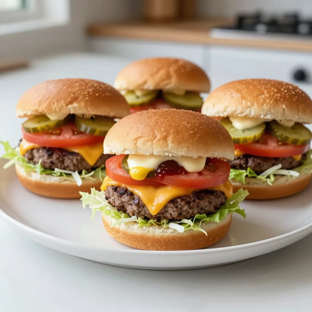 - 1 lb ground beef (80/20 blend for juiciness) - 6 slices of cheddar cheese - 6 brioche burger buns - 1 tablespoon garlic powder - 1 tablespoon onion powder - 1 tablespoon smoked paprika - ½ teaspoon black pepper - 1 teaspoon salt - ½ cup mayonnaise - 2 tablespoons Dijon mustard - 1 tablespoon Worcestershire sauce - 1 cup dill pickles, sliced - 1 cup shredded lettuce - 1 medium tomato, sliced When I create Crack Burgers, I focus on the right ingredients. The base is ground beef, and I like using an 80/20 blend. This mix gives the burgers great flavor and juiciness. I use cheddar cheese because it melts well and adds a rich taste. For seasoning, I keep it simple yet bold. Garlic powder, onion powder, and smoked paprika make the beef pop with flavor. I also add salt and black pepper to enhance everything. The sauce is a mix of mayonnaise, Dijon mustard, and Worcestershire sauce. It brings creaminess and tang. Fresh toppings are key. I love crunchy dill pickles, crisp lettuce, and ripe tomato slices. These toppings add texture and freshness to each bite. This burger is all about balance. The juicy beef, melty cheese, and fresh toppings come together to create a tasty meal. Whether for a family dinner or a weekend cookout, these Crack Burgers will impress! {{ingredient_image_1}} To start, gather your ingredients. You will need: - 1 lb ground beef (80/20 blend) - 1 tablespoon garlic powder - 1 tablespoon onion powder - 1 tablespoon smoked paprika - 1 teaspoon salt - ½ teaspoon black pepper In a large bowl, combine the ground beef, garlic powder, onion powder, smoked paprika, salt, and black pepper. Mix gently. It is vital not to overwork the meat. Overmixing makes the patties tough. You want them to stay juicy. Now, let’s shape the patties. Divide the beef mixture into six equal portions. Roll each portion into a ball, then flatten it into a patty. Make a slight indent in the center of each patty. This helps them cook evenly and prevents puffing up. For cooking, preheat your grill or skillet over medium-high heat. Cook the patties for about 3-4 minutes on one side. When you flip them, add a slice of cheddar cheese on each patty. Cook for another 3-4 minutes, or until the cheese melts and the beef reaches your preferred doneness. Next, we will prepare the sauce. In a small bowl, whisk together: - ½ cup mayonnaise - 2 tablespoons Dijon mustard - 1 tablespoon Worcestershire sauce Mix until smooth. Now, let’s move to the buns. You can toast the brioche buns on the grill or in a toaster until golden brown. This adds a nice crunch. To assemble, spread a generous amount of sauce on the bottom half of each bun. Add shredded lettuce, a cooked patty with melted cheese, slices of tomato, and dill pickles. Finally, top it with the other half of the bun. Enjoy your delicious Crack Burgers! Tips for Juicy Patties To keep your patties juicy, use ground beef with an 80/20 blend. This mix has enough fat for flavor but keeps the meat moist. When you combine the ingredients, mix gently. Overworking the meat can make it tough. Aim for a light hand when forming the patties. Make a small indent in the center to stop the patties from puffing up as they cook. This way, they stay flat and cook evenly. How to Melt the Cheese To melt cheese perfectly, add it right after flipping the patties. Cook the patties for about 3-4 minutes on one side. Then, flip them and place a slice of cheddar cheese on each patty. Cover the grill or skillet to trap the heat. This helps the cheese melt quickly and get that gooey texture we all love. Additional Seasoning Suggestions While the base seasoning is great, you can mix it up! Add a pinch of cayenne for heat or some dried herbs for a fresh taste. If you love garlic, increase the garlic powder to two tablespoons. Experiment and find what you like best! Using Different Cheese Options Though cheddar is classic, try different cheeses to change the flavor. Swiss cheese offers a nutty taste, while pepper jack adds a spicy kick. For a creamy twist, consider blue cheese or gouda. Each cheese brings its unique flavor to the party! Serving Suggestions When serving, stack the burgers high! Use a wooden board for a rustic look. Add extra dill pickles on the side for crunch. You can also sprinkle some fresh herbs for a pop of color. Ideal Sides and Accompaniments Pair your Crack Burgers with crispy French fries or homemade potato wedges. A side salad with fresh greens can balance the meal. You can even serve some onion rings for a fun twist. These sides make the meal feel complete and satisfying! Pro Tips Quality Meat: Always choose a blend like 80/20 for burgers; the fat adds flavor and keeps the patties juicy. Resting Time: Let the patties rest for a few minutes after cooking to retain their juices. Layering Ingredients: For the best flavor, layer your condiments and toppings in the order of moistness, starting with the sauce. Experiment with Toppings: Don’t be afraid to personalize your burgers with unique toppings like caramelized onions or spicy jalapeños. {{image_2}} Different Meat Blends You can mix things up with other meats. Try lamb or turkey for a twist. Each meat brings its own flavor. For a leaner option, use ground chicken. Just remember to adjust your cooking time. The goal is juicy burgers every time. Vegan Options If you want a vegan burger, use plant-based meat. Brands like Beyond Meat or Impossible Burger work well. You can also mash black beans or chickpeas. Add oats for texture. Spice it up with garlic and onion. These options keep the flavors bold and delicious. Spicy Crack Burgers Want to turn up the heat? Add jalapeños or hot sauce to your beef mix. You can also use pepper jack cheese for a fiery kick. Serve with spicy mayo for extra flavor. This burger will surely excite your taste buds. BBQ Crack Burgers For a smoky flavor, mix BBQ sauce into the beef. Top with crispy onion rings and coleslaw. This gives your burger a fun crunch. BBQ Crack Burgers are perfect for summer cookouts. Gluten-Free Buns If you're avoiding gluten, use gluten-free buns. Many brands offer tasty options. Check your local store for choices that fit your diet. These buns hold up well and keep your burger intact. Low-Carb Alternatives For a low-carb choice, skip the bun entirely. Use lettuce wraps instead. They add crunch without the carbs. You can even use portobello mushrooms as a bun. This keeps your burger hearty and satisfying. - Best Practices for Refrigeration: Keep leftover Crack Burgers in an airtight container. This helps maintain their flavor and moisture. Make sure to store them in the fridge within two hours of cooking. They stay fresh for up to three days. - Freezing Tips: For longer storage, freeze the patties. Wrap each one in plastic wrap and then in foil. This prevents freezer burn. You can freeze them for up to three months. - Maintaining Juiciness: When reheating, aim to keep the patties juicy. Use a skillet on low heat and cover it. This helps the burgers heat evenly. You can also add a splash of water to create steam. - Methods for Reheating Burgers: You can microwave the burgers, but this may dry them out. For best results, use the oven. Preheat it to 350°F (175°C) and heat for about 10 minutes. - Ground Beef Safety: Always check the date on your ground beef. Use it within one to two days of purchase. If you freeze it, use it within four months for the best taste. - Fresh Ingredients Storage: Store fresh toppings like lettuce and tomatoes in the fridge. Keep them in a crisper drawer to maintain their freshness. Use them within a week for the best flavor and texture. Crack Burgers are juicy, flavorful patties that pack a punch. They blend classic burger taste with a zing from spices. The name comes from their addictive flavor. Many say they are hard to resist. These burgers gained popularity in casual dining spots. People love their rich taste and easy prep. To enhance your burger flavor, focus on seasoning and cooking. Here are some tips: - Use 80/20 ground beef for the best juiciness. - Add garlic powder, onion powder, and smoked paprika for depth. - Form patties gently; overworking them makes them tough. - Cook on medium-high heat for a nice sear. - Melt cheese on patties right after flipping for creamy goodness. - Always toast your buns for added texture. Yes, you can prepare Crack Burgers in advance. Here’s how: - Mix the beef and spices a day ahead. Keep it in the fridge. - Form the patties and store them in a single layer. - Wrap them tightly in plastic wrap or foil. - For quick meals, you can also cook and freeze the patties. - Reheat in a skillet or microwave. Enjoy a quick dinner on busy nights. You now have all the tools to make amazing Crack Burgers. We covered key ingredients, step-by-step cooking, and tips for perfect flavor. Remember to choose quality beef and cheese for the best taste. Don't forget to try different toppings and variations to match your mood or guests. Storing and reheating tips help you enjoy leftovers without losing flavor. These burgers are easy to customize and great for everyone. Get cooking and have fun in the kitchen!