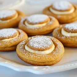To make these delightful Gingerbread Cheesecake Cookies, gather the following items: - 1 cup all-purpose flour - 1/2 teaspoon baking soda - 1/2 teaspoon baking powder - 1 teaspoon ground ginger - 1 teaspoon ground cinnamon - 1/2 teaspoon ground nutmeg - 1/4 teaspoon ground cloves - 1/4 teaspoon salt - 1/2 cup unsalted butter, softened - 1/2 cup brown sugar, packed - 1/4 cup granulated sugar - 1 large egg - 1 teaspoon vanilla extract - 4 ounces cream cheese, softened - 1/4 cup powdered sugar - 1 tablespoon milk You can choose various brands for your ingredients. For flour, I like King Arthur. For baking soda and baking powder, Arm & Hammer works well. Use any quality unsalted butter. For cream cheese, Philadelphia is a favorite among bakers. When it comes to sugars, Domino is a reliable choice. These brands help ensure a tasty outcome. If you run out of an ingredient, don't worry! You can swap things easily. For flour, use gluten-free flour for a gluten-free option. If you need a dairy-free version, use vegan butter and dairy-free cream cheese. Brown sugar can be replaced with coconut sugar for a healthier twist. If you lack an egg, use a flax egg or unsweetened applesauce. These swaps keep your cookies delicious and fun! {{ingredient_image_1}} First, preheat your oven to 350°F (175°C). This step helps the cookies bake evenly. While the oven heats, line a baking sheet with parchment paper. This keeps the cookies from sticking. It also makes for easy cleanup. In a medium bowl, combine the dry ingredients. Add 1 cup of all-purpose flour, 1/2 teaspoon baking soda, and 1/2 teaspoon baking powder. Then, mix in 1 teaspoon ground ginger, 1 teaspoon ground cinnamon, 1/2 teaspoon ground nutmeg, 1/4 teaspoon ground cloves, and 1/4 teaspoon salt. Whisk these together well. Set this mixture aside for later. In a large mixing bowl, cream together 1/2 cup softened unsalted butter, 1/2 cup packed brown sugar, and 1/4 cup granulated sugar. Use an electric mixer for 2-3 minutes until it becomes light and fluffy. This step adds air to the dough, making it soft. Next, add 1 large egg and 1 teaspoon vanilla extract to the butter mixture. Beat everything together until it looks smooth and well-blended. This adds flavor and richness to your cookies. Gradually add the dry ingredients to the wet mixture. Mix until just combined. Don’t overmix; a few lumps are okay. Now, using a cookie scoop or tablespoon, drop small balls of dough onto the prepared baking sheet. Make a small indentation in the center of each ball with your thumb. This will hold the cheesecake filling. In a separate bowl, prepare the cheesecake filling. Mix 4 ounces of softened cream cheese, 1/4 cup powdered sugar, and 1 tablespoon milk until smooth. Spoon about 1 teaspoon of this filling into each indentation of the cookie dough. Now, bake the cookies for 10-12 minutes. Look for slightly golden edges. The centers may look underbaked, but they will firm up as they cool. Let them cool on the baking sheet for 5 minutes before moving them to a wire rack. Enjoy the lovely aroma while they cool! To get that soft and chewy texture, follow these steps closely. Use room-temperature butter and cream cheese. This helps them mix well, creating a smooth dough. When you mix the dry and wet ingredients, don’t over-mix. Just combine them until you see no flour. This keeps the cookies soft. Let the cookies cool on the sheet for five minutes. This extra time helps them set without becoming hard. Avoid these common mistakes for the best results. First, always preheat your oven. Baking in a cold oven can lead to flat cookies. Next, measure your flour correctly. Too much flour can make cookies dry. Use a spoon to fluff the flour before scooping it into the measuring cup. Another mistake is not chilling the dough. If your kitchen is warm, chill the dough for 30 minutes before baking. It helps the cookies hold their shape. Keep your cookies fresh with these tips. Store them in an airtight container at room temperature. This keeps them soft for several days. If you want to save them longer, freeze them. Place cookies in a single layer on a baking sheet, then freeze until firm. After that, transfer them to a freezer bag, removing as much air as possible. When you're ready to eat, let them thaw at room temperature. Pro Tips Chill the Dough: For a more manageable cookie dough, chill it in the refrigerator for 30 minutes before scooping. This helps prevent spreading during baking. Use Fresh Spices: Ensure your spices are fresh for the best flavor. Ground spices can lose their potency over time, affecting the taste of your cookies. Check for Doneness: The cookies should look slightly underbaked in the center. They will firm up as they cool, ensuring a soft and chewy texture. Experiment with Toppings: Feel free to add toppings like chopped nuts, chocolate chips, or candied ginger on top of the cheesecake filling for added texture and flavor. {{image_2}} You can spice things up with various flavor add-ins. Try adding chocolate chips for a sweet twist. Chopped nuts like pecans or walnuts add a nice crunch. If you love citrus, mix in some orange or lemon zest. This gives the cookies a fresh taste. You can even swap out the spices. For a pumpkin flavor, use pumpkin spice instead of ginger and cinnamon. Each choice brings a new layer of flavor to your cookies. If you need a gluten-free version, swap the all-purpose flour for a gluten-free blend. Look for blends that contain xanthan gum. This helps keep the cookies together. You can also make your own mix using almond flour and coconut flour. Just make sure to adjust the amounts. Gluten-free cookies may bake faster, so keep an eye on them. Enjoy the same great taste without gluten! Want a different cheesecake filling? You can use flavored cream cheese. Try pumpkin or chocolate cream cheese for a fun twist. You can also mix in some fruit puree, like raspberry or strawberry. This adds a fruity touch to your cookies. For a richer taste, consider adding a splash of almond extract in place of vanilla. These options let you create your own unique cookies. To keep your Gingerbread Cheesecake Cookies fresh, store them in an airtight container. Place parchment paper between layers to avoid sticking. They stay fresh at room temperature for about three days. If you want them to last longer, refrigeration is a good option. Just make sure the container is sealed tight. You can freeze these cookies for up to three months. First, let them cool completely. Then, wrap each cookie in plastic wrap or foil. Place them in a freezer bag, removing as much air as possible. When you're ready to enjoy them, thaw them in the fridge overnight. To warm up your cookies, preheat your oven to 300°F (150°C). Place the cookies on a baking sheet and heat them for about 5 to 10 minutes. This method restores their soft texture. You can also use the microwave. Heat for about 10 to 15 seconds for a quick treat. Enjoy your cookies warm! Yes, you can make these cookies ahead of time. Prepare the cookie dough and fill them with the cheesecake mixture. Place them on a baking sheet and cover tightly with plastic wrap. Store them in the fridge for up to two days. When you are ready to bake, just pop them in the oven. This way, you can enjoy fresh cookies with minimal effort. You can tell when they’re done by looking at the edges. They should be slightly golden. The centers may look a little soft, but they will firm up as they cool. Avoid overbaking them to keep that chewy texture. If you're unsure, set a timer for 10 minutes and check. For the best presentation, dust the cooled cookies with powdered sugar. You can also drizzle them with a simple glaze. Serve them on a festive plate for a cheerful touch. They are great for holiday gatherings or as a sweet gift. Enjoy them warm or at room temperature, and watch them disappear! This blog covered everything you need to know about baking cookies. We explored key ingredients, brands, and substitutes that help you create the best cookies. We also walked through the mixing and baking steps to ensure you get great results. Remember the tips to avoid common mistakes and maintain cookie freshness. Variations allow you to try new flavors and gluten-free options. Proper storage will keep your cookies delicious for weeks! Bake confidently and enjoy every bite of your cookies.