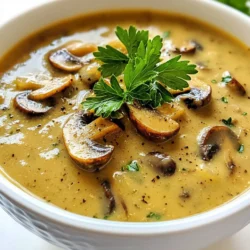 - 1 lb (450g) fresh mushrooms (cremini and shiitake) - 1 medium onion - 2 cloves garlic - 3 tablespoons butter - 2 tablespoons olive oil - 1 teaspoon paprika (Hungarian sweet) - 1 teaspoon dried thyme - 1/2 teaspoon dill weed - 4 cups vegetable broth - 1 cup heavy cream or coconut cream - 2 tablespoons soy sauce or tamari - Salt and pepper - Fresh parsley for garnish To make great Hungarian Mushroom Soup, you need fresh ingredients. First, get 1 pound of mixed mushrooms. I like using cremini and shiitake mushrooms. They add deep flavor. Next, chop 1 medium onion. The onion gives the soup a nice base. You also need 2 cloves of garlic, minced. Garlic boosts the taste. Donβt forget the pantry staples. Youβll need 3 tablespoons of butter and 2 tablespoons of olive oil. This mix creates a rich flavor. For spice, grab 1 teaspoon of sweet Hungarian paprika, 1 teaspoon of dried thyme, and 1/2 teaspoon of dill weed. These spices add warmth and aroma to the soup. For the broth, use 4 cups of vegetable broth. It gives the soup depth. Add 1 cup of heavy cream or coconut cream for richness. If you prefer a vegan option, coconut cream works best. Youβll also need 2 tablespoons of soy sauce or tamari for umami. Lastly, season with salt and pepper to taste and some fresh parsley for garnish. This adds color and freshness. Gathering these ingredients will set you up for a delicious soup. {{ingredient_image_1}} Start by melting 3 tablespoons of butter and 2 tablespoons of olive oil in a large pot over medium heat. Once the mixture is hot, add 1 medium chopped onion. SautΓ© the onions until they are translucent, about 5 minutes. This step builds a flavor base for your soup. Next, add 2 cloves of minced garlic and 1 pound of sliced mushrooms, which should be a mix of cremini and shiitake. Stir often and cook until the mushrooms soften and release their juices, around 8-10 minutes. Now itβs time to add flavor. Sprinkle in 1 teaspoon of Hungarian sweet paprika, 1 teaspoon of dried thyme, 1/2 teaspoon of dill weed, and a pinch of salt and pepper. Stir well, letting the spices cook for about 2 minutes. This step enhances their taste before we add the liquids. Pour in 4 cups of vegetable broth and 2 tablespoons of soy sauce. Bring this mixture to a gentle simmer. Reduce the heat and let it cook for about 15-20 minutes. This allows the flavors to meld beautifully. Once your soup is simmering, grab an immersion blender. Blend about half of the soup to create a creamy texture while keeping some mushroom pieces whole. If you donβt have an immersion blender, carefully transfer half of the soup to a countertop blender. Blend until smooth and mix it back into the pot. Then, stir in 1 cup of heavy cream or coconut cream for a vegan option. Let the soup simmer for an additional 5 minutes until warmed through. This adds richness and smoothness to your dish. Adjust the seasoning if needed. To make the soup rich, choose the right mushrooms. I love using cremini and shiitake. They add a deep, earthy taste. You want that flavor to shine through. After you add cream, taste the soup. Adjust the seasoning to balance the richness. A little extra salt or pepper can make a big difference. For a creamy soup, blend half of it. Use an immersion blender for ease. This gives you a nice mix of smooth and chunky. If you donβt have one, carefully transfer half to a countertop blender. Blend it until smooth, then mix it back in. This method works well too. Hungarian Mushroom Soup pairs well with crusty bread. A nice slice of sourdough or a warm baguette adds great texture. You could also serve it with a simple salad. This helps lighten the meal. Fresh parsley on top adds color and flavor. Enjoy your bowl of soup with these tasty sides! Pro Tips Use Fresh Mushrooms: Fresh mushrooms will provide a better flavor and texture than canned or frozen ones. Opt for a mix of cremini and shiitake for a more complex taste. Adjust Creaminess: For a lighter soup, reduce the amount of cream or use a plant-based alternative like coconut cream. Adjust according to your dietary preference. Enhance Flavor with Herbs: Fresh herbs can elevate the flavor profile. Consider adding a handful of fresh thyme or dill at the end for a vibrant taste. Perfect the Consistency: Blend the soup to your desired consistency. Blending only half of the soup keeps some texture while ensuring creaminess. {{image_2}} To make a vegan version of Hungarian mushroom soup, swap the heavy cream for coconut cream. Coconut cream gives the soup a rich, creamy texture. Cashew cream works well too. Just blend soaked cashews with water until smooth. This change keeps the flavor bold and hearty without dairy. If you need a gluten-free option, use gluten-free soy sauce or tamari. These swaps keep the umami flavor intact while catering to dietary needs. Always check labels to ensure they are truly gluten-free. This small change allows everyone to enjoy this delicious soup without worry. You can add other vegetables to enhance your soup. Carrots, celery, or spinach can add extra nutrients and flavor. You might also include proteins like cooked lentils or chickpeas for a heartier dish. Experimenting with these options can create a soup that suits your taste perfectly. To store leftover Hungarian Mushroom Soup, let it cool first. Then, pour it into an airtight container. Seal it tightly to keep out air. Your soup will last in the fridge for about three to four days. When you're ready to eat, just take it out and reheat. If you want to freeze the soup, use freezer-safe containers. Leave some space at the top, as the soup will expand when frozen. It can stay fresh for up to three months in the freezer. When you want to enjoy it again, take it out and let it thaw overnight in the fridge. To reheat the soup, pour it into a pot over medium heat. Stir often to prevent sticking. You can also microwave it in a bowl. Heat in short bursts, stirring in between. Make sure it reaches a warm, even temperature. If it seems too thick, add a little water or broth to get the right consistency. If you need a substitute for mushrooms, try these options: - Zucchini - Eggplant - Cauliflower - Bell peppers - Carrots These veggies add flavor and texture to your soup. Each option brings its own taste, but they work well in this dish. Yes, you can make this soup ahead of time. Prepare the soup as usual, then let it cool. Store it in an airtight container in the fridge. Warm it up before serving. This soup tastes even better the next day! Hungarian Mushroom Soup lasts about 3 to 4 days in the fridge. Make sure to store it in a sealed container. If you see any changes in smell or color, itβs best to toss it out for safety. This blog shows you how to make a tasty Hungarian mushroom soup with fresh ingredients and simple steps. You learned about the herbs and spices that boost flavor and the right ways to store your soup. Whether you try the vegan or gluten-free versions, there are many options. Enjoy this warm dish with bread or your favorite side. Now, grab your ingredients and start cooking! You'll love the rich taste and easy process.