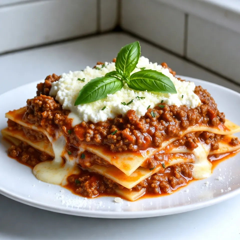 To create a delicious lasagna, gather these main ingredients: - 12 lasagna noodles - 2 tablespoons olive oil - 1 pound ground beef - 1 onion, finely chopped - 2 cloves garlic, minced - 1 can (28 oz) crushed tomatoes - 2 tablespoons tomato paste - 1 teaspoon dried basil - 1 teaspoon dried oregano - Salt and pepper to taste - 15 oz ricotta cheese - 1 egg - 3 cups shredded mozzarella cheese - 1 cup grated Parmesan cheese These components build flavor and texture in your dish. You can add your personal touch with these optional ingredients: - Spinach or kale for extra nutrients - Mushrooms for a hearty bite - Zucchini or bell peppers for sweetness - Ground turkey or sausage instead of beef for variety Feel free to mix and match based on your taste. To make the process smooth, have these tools ready: - Large pot for boiling noodles - Large skillet for the meat sauce - Mixing bowls for combining ingredients - 9x13-inch baking dish for assembly - Aluminum foil to cover during baking Having these tools will help you create a beautiful lasagna without any hassle. {{ingredient_image_1}} Cooking the lasagna noodles Start by boiling a large pot of salted water. This will help the noodles cook evenly. Add the lasagna noodles once the water boils. Cook them until they are al dente, as per the package instructions. This usually takes around 8-10 minutes. Drain the noodles and set them aside on a clean surface to cool. Sautéing the onion and garlic In a large skillet, pour in 2 tablespoons of olive oil. Heat it over medium heat. Once hot, add 1 finely chopped onion and 2 minced garlic cloves. Sauté these for about 2-3 minutes. You want them soft and fragrant, which adds great flavor to your sauce. Browning the ground beef Now, add 1 pound of ground beef to the skillet. Break the meat apart with a spatula. Cook it for about 5-7 minutes until it turns brown. Remember to drain any excess fat afterward to keep the sauce light. Simmering with crushed tomatoes and spices Once the beef is browned, add a can of crushed tomatoes, 2 tablespoons of tomato paste, 1 teaspoon of dried basil, 1 teaspoon of dried oregano, and some salt and pepper. Stir everything well. Let the sauce simmer for 10-15 minutes. This helps the flavors blend beautifully. Layering techniques for best results To assemble, grab a 9x13-inch baking dish. Spread a thin layer of meat sauce on the bottom. Next, place a layer of lasagna noodles over the sauce. This helps prevent the noodles from sticking. Final assembly process On top of the noodles, spread some ricotta cheese mixed with 1 egg and a pinch of salt and pepper. Then, add a layer of shredded mozzarella cheese and another layer of meat sauce. Repeat these layers until you use all ingredients. Finish with a layer of noodles, topped with the remaining meat sauce, mozzarella, and grated Parmesan cheese. Covering and baking times Once assembled, cover the baking dish with aluminum foil. Make sure the foil does not touch the cheese. Bake the lasagna in your preheated oven at 375°F (190°C) for 25 minutes. Tips for checking doneness After 25 minutes, remove the foil. Bake for an additional 15-20 minutes. Look for a golden, bubbly top. To check if it's done, insert a knife or fork. If it goes in easily, your lasagna is ready. Let it sit for 10-15 minutes before slicing. This helps the layers set perfectly. To avoid soggy noodles, cook them just until al dente. This means they should be firm but not hard. If you cook them too long, they will absorb too much sauce. After draining, place them on a sheet of parchment paper to prevent sticking. For even distribution of ingredients, layer carefully. Start with a thin layer of meat sauce on the bottom. This helps the noodles stick and prevents them from sliding around. Spread each layer evenly, using the back of a spoon for a smooth finish. To boost the flavor of your lasagna, consider adding fresh herbs. Basil and oregano are classic choices. You can also add a pinch of red pepper flakes for some heat. A splash of red wine in the meat sauce can deepen the taste too. Experiment with these herbs to find your favorite mix! One common mistake is not letting the lasagna rest after baking. If you slice it too soon, the layers may slide apart. Letting it sit for 10-15 minutes helps the layers set. Another issue is using too much sauce. This can lead to a watery lasagna. Balance is key. Aim for a good mix of sauce, cheese, and noodles for the best texture. Pro Tips Quality Ingredients: Use fresh, high-quality ingredients for the best flavor in your lasagna. Fresh herbs and high-quality cheeses can make a significant difference. Layering Technique: When layering, ensure that each layer is spread evenly to avoid dry spots. Consider using a spatula to spread sauces and cheeses evenly. Resting Time: Allow the lasagna to rest for at least 10-15 minutes after baking. This will help the layers set and make it easier to slice. Freezing Tips: If you want to make lasagna ahead of time, it freezes well. Assemble it without baking, wrap tightly, and freeze for up to 3 months. {{image_2}} You can easily make a tasty vegetarian lasagna. Just swap the ground beef for your favorite veggies. Think about using mushrooms, zucchini, or spinach. These add great flavor and texture. You can also use meat alternatives like lentils or plant-based crumbles. They are a healthy choice too! If you need a gluten-free option, there are many choices for noodles. Look for gluten-free lasagna sheets made from rice or corn. These work well in place of wheat noodles. They cook similarly, so you won’t miss a beat. Just make sure to check the cooking time, as it may vary. Want to lighten up your lasagna? Start with lower-fat cheese options. You can use part-skim ricotta or low-fat mozzarella. They melt well and taste great. For the sauce, consider using fresh tomatoes instead of canned ones. This can cut down on calories while adding fresh flavor. You can also cut back on the cheese layers if you prefer a lighter dish. To keep your lasagna fresh, allow it to cool first. Place it in an airtight container. You can also cover it tightly with plastic wrap. Store your lasagna in the fridge. It stays good for about 3 to 5 days. Make sure it is cooled to room temperature before storing. This helps prevent sogginess. When it's time to enjoy your leftovers, reheat with care. The best method is to use the oven. Preheat your oven to 350°F (175°C). Place the lasagna in an oven-safe dish. Cover it with foil to keep moisture in. Heat for about 20 to 30 minutes. You can also use the microwave. Just cover the dish and heat in 1-minute bursts. Stir in between to avoid hot spots. If you want to freeze lasagna, do this before baking. Wrap it tightly with plastic wrap and then foil. This keeps air out and prevents freezer burn. You can freeze it for up to 3 months. When ready to bake, thaw it in the fridge overnight. Then, bake it as usual, adding extra time if needed. Enjoy the simple joy of homemade lasagna later! To avoid watery lasagna, start with your ingredients. Use less sauce and more cheese. Drain excess liquid from canned tomatoes. Also, let the lasagna rest after baking. This allows the layers to set. Using a thicker meat sauce helps too. You should aim for a balance of sauce and cheese. You can definitely make lasagna ahead of time. Assemble it a day before and keep it in the fridge. Just cover it well with foil. When you are ready to bake, take it out and let it sit for about 30 minutes. This helps it bake evenly. You can also freeze it for up to three months. Just wrap it tightly and label it. Thaw it in the fridge before baking. Lasagna pairs well with many sides. A fresh green salad is a great choice. You can also serve garlic bread or a nice loaf of Italian bread. Roasted vegetables add color and flavor too. For a refreshing touch, try a caprese salad with tomatoes and basil. Enjoy your meal with a glass of red wine for a complete experience. Homemade lasagna is a tasty way to enjoy a classic dish. We covered essential ingredients, tools, and cooking steps. Remember to layer carefully to avoid soggy noodles and boost flavors with herbs. Explore variations like vegetarian or gluten-free options to fit your needs. Finally, store leftovers well and heat properly for best taste. With these tips, you can create a delicious lasagna that impresses every time. Happy cooking!