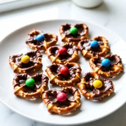 - 1 bag of mini pretzel twists - 1 bag of chocolate hugs (white chocolate and milk chocolate combined) - 1 bag of M&M's (your choice of color) - Parchment paper - Sea salt for a sprinkle on top - Different colored chocolate melts for variety - Nuts or sprinkles for added crunch Choose fresh mini pretzel twists for the best crunch. Look for chocolate hugs that are smooth and shiny. Check the M&M’s for vibrant colors to make your treats pop. When using optional ingredients, think about flavors that match well. For example, salted nuts can add a nice contrast to the sweet chocolate. If you want a fun twist, use seasonal M&M’s for holidays. This adds a festive touch to your pretzel hugs. {{ingredient_image_1}} To start, gather your ingredients. You need mini pretzel twists, chocolate hugs, M&M's, and parchment paper. Here’s how to make Pretzel Hugs: 1. Preheat your oven to 350°F (175°C). This helps the hugs melt just right. 2. Line a baking sheet with parchment paper. This keeps the pretzels from sticking. 3. Arrange the mini pretzel twists in a single layer on the sheet. Leave some space between each pretzel. 4. Unwrap the chocolate hugs. Place one hug on top of each pretzel. Make sure they sit securely. 5. Bake for 3-5 minutes. You want the hugs soft but not fully melted. Keep an eye on them! 6. Remove the baking sheet from the oven. Press an M&M into the center of each melted hug. This adds a nice touch. Let the Pretzel Hugs cool at room temperature. If you're in a hurry, place them in the fridge for 10-15 minutes. This helps them set faster. Once they are cool, they are ready to serve. These treats are perfect for snacks, parties, or gifts! While I can't show you images or videos, I can guide you on what to look for. Check for soft hugs that hold their shape but are not runny. When you press the M&M in, it should sink slightly. Once cooled, Pretzel Hugs should look shiny and inviting. Enjoy making and sharing these sweet and salty bites! To make the best Pretzel Hugs, follow these tips. First, use fresh ingredients. Fresh chocolate hugs melt better and taste great. Next, don’t overcrowd the baking sheet. Leave space between the pretzels to ensure even melting. Preheating your oven is key. This helps the hugs melt just right without burning. One common mistake is baking too long. Keep a close eye on your hugs. Remove them once they're soft but not fully melted. Another mistake is using regular-sized pretzels. Mini pretzel twists work best for this treat. They hold the hug and M&M nicely. Lastly, don’t skip cooling time. Letting them cool helps the chocolate set perfectly. You can easily change some ingredients for fun. Try dark chocolate hugs for a richer taste. You can also use colored M&M's to match holidays or themes. If you want crunch, add chopped nuts on top of the chocolate hugs. Want a little spice? Sprinkle some sea salt over each hug before cooling. These swaps can make your Pretzel Hugs unique and tasty! Pro Tips Use Fresh Ingredients: Ensure your chocolate hugs and pretzels are fresh for the best flavor and texture. Experiment with Flavors: Try using different flavored M&M's or even chocolate-covered pretzels for a unique twist. Don’t Overbake: Keep an eye on the baking time; the hugs should be soft but not fully melted to hold their shape. Perfect for Gifting: Package the pretzel hugs in clear bags with a ribbon for a delightful homemade gift option. {{image_2}} You can switch up the chocolate hugs for a new taste. Try dark chocolate hugs for a rich flavor. Milk chocolate hugs work well if you love sweet treats. You can even use flavored chocolates, like caramel or mint. Each option changes the taste and feel of the pretzel hugs. Make your pretzel hugs festive for any holiday. For Halloween, use orange and black M&M's. For Christmas, choose red and green ones. You can also drizzle white chocolate on top for a snowy look. These fun changes will make your snacks fit right in with the season. Get creative by adding flavors or toppings to your pretzel hugs. Try sprinkling sea salt on top for extra crunch. You can also use crushed nuts for a nutty twist. If you want a spicy kick, sprinkle some cinnamon on top. These simple changes make your pretzel hugs even more fun to eat. Store your Pretzel Hugs in an airtight container. This keeps them fresh and tasty. Use parchment paper between layers to keep them from sticking. Avoid warm areas and sunlight to maintain their crunch. Pretzel Hugs can last about one week at room temperature. If you store them in the fridge, they can stay fresh for about two weeks. Keep an eye on them for any signs of staleness. You can freeze Pretzel Hugs for up to three months. Place them in a single layer on a baking sheet first. Once frozen, transfer them to an airtight container. When ready to enjoy, thaw them in the fridge overnight. This method keeps their flavor and texture intact. Pretzel Hugs are simple treats that mix sweet and salty flavors. You use mini pretzel twists as a base. Each pretzel gets topped with a chocolate hug, which is a mix of white and milk chocolate. Then, you press an M&M into the soft chocolate. The sweet M&M and salty pretzel create a perfect snack. You can make Pretzel Hugs ahead of time easily. Follow the recipe and let them cool. After they cool, store them in an airtight container. Keep them at room temperature for up to a week. You can even freeze them for longer storage. Just let them thaw before serving. Yes, you can use different candies or pretzels. Switch the mini pretzels for regular pretzels or even pretzel sticks. For candies, you can try chocolate-covered candies or other types of M&Ms. Get creative! Mixing flavors makes the treats unique and fun. In this blog post, I shared how to make Pretzel Hugs. We covered the key ingredients and how to choose them wisely. I detailed the steps from preparation to serving, plus tips for perfect results. You learned about variations, storage, and answers to common questions. Now, you can create these delicious treats with confidence. Enjoy the process and share them with friends. Happy baking!