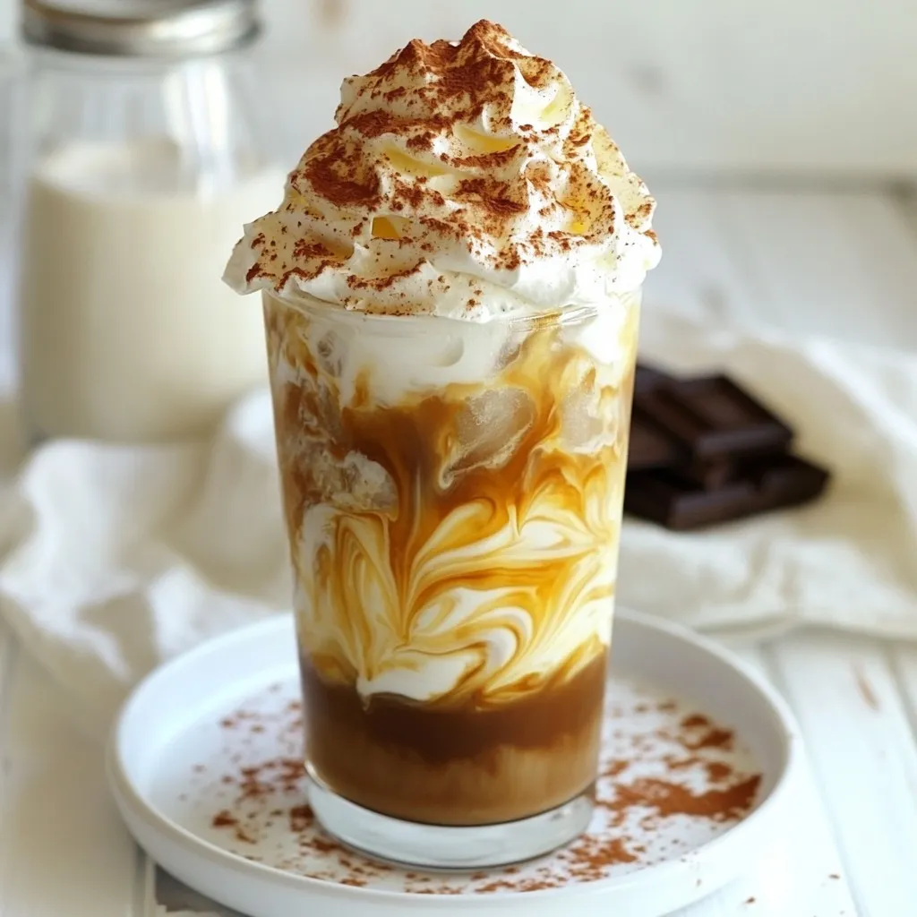 To make this easy Baileys iced coffee, gather these simple ingredients: - 2 cups brewed coffee, cooled - 1 cup milk (or dairy-free alternative) - 2 tablespoons cocoa powder - 2 tablespoons sweetened condensed milk (or to taste) - 1 tablespoon vanilla extract - Ice cubes - Whipped cream (for topping) - Cocoa powder or chocolate shavings (for garnish) You can swap some ingredients if you wish. Use almond milk or oat milk for a dairy-free version. If you want less sweetness, try using unsweetened cocoa powder. You can also replace sweetened condensed milk with maple syrup or honey for a natural sweetener. For a stronger coffee flavor, brew a dark roast. Garnishes can make your drink look fancy! You can top it with whipped cream for a creamy twist. A sprinkle of cocoa powder adds richness. Chocolate shavings or even a drizzle of chocolate syrup can make it special. Get creative with your garnishes to impress your friends! {{ingredient_image_1}} Start with two cups of brewed coffee. Let it cool down to room temperature. You can brew it in advance and chill it in the fridge. This helps speed up your drink prep. If you want a more intense flavor, use a dark roast. In a large bowl, combine the cooled coffee with one cup of milk. You can use a dairy-free option if you prefer. Add two tablespoons of cocoa powder for a rich taste. Then, add two tablespoons of sweetened condensed milk for sweetness. Finally, stir in one tablespoon of vanilla extract. Whisk it all together until it is smooth and well mixed. Fill a tall glass with ice cubes, about halfway. Pour the mocha coffee mixture over the ice. Fill the glass to your desired level. Add a generous swirl of whipped cream on top. For a fun touch, sprinkle cocoa powder or chocolate shavings. Serve it right away with a straw or a spoon. Enjoy your refreshing drink! To start, use fresh coffee beans. Grind them right before brewing. This keeps all the flavor. Aim for a medium roast for a smooth taste. Brew two cups of coffee. Let it cool completely before mixing it with other ingredients. You can chill it in the fridge for faster cooling. This step is key for a great iced coffee. For a creamy texture, use whole milk. If you prefer a lighter option, try a dairy-free milk like almond or oat. Mix the milk well with the coffee. Adding sweetened condensed milk gives it a rich taste. You can adjust the amount of sweetened condensed milk to fit your taste. This creates a balance between sweet and creamy. Get creative with flavors! Add cocoa powder for a mocha twist. A splash of vanilla extract enhances the taste. You can also try flavored syrups like caramel or hazelnut. For a fun touch, mix in some chocolate shavings or sprinkles on top. These small changes make every drink unique. Pro Tips Use Cold Brew Coffee: For an even smoother flavor, consider using cold brew coffee instead of regular brewed coffee. It has a naturally sweeter taste and lower acidity. Customize Your Sweetness: Adjust the amount of sweetened condensed milk to your taste. You can also try using flavored syrups for a unique twist. Chill Your Ingredients: For a refreshing iced coffee, chill all your ingredients in the fridge before mixing. This helps keep your drink cold longer. Garnish Creatively: Experiment with different toppings such as flavored whipped cream, cinnamon, or even a drizzle of chocolate syrup for an extra indulgent treat. {{image_2}} If you want a dairy-free Baileys iced coffee, it's easy! You can swap regular milk for a dairy-free alternative. Almond milk, oat milk, or coconut milk all work well. Each option gives a unique taste. Choose your favorite for a creamy finish. Make sure your dairy-free milk is unsweetened if you prefer less sugar. You can add fun flavors to your Baileys iced coffee. Try mixing in a dash of cinnamon or nutmeg for warmth. For a fruity twist, add a splash of vanilla or hazelnut syrup. You can even try a hint of peppermint for a fresh kick. These small changes can take your drink from good to great! Want to make your drink extra special? Create a Baileys iced coffee float! Start with your iced coffee as usual. Then, add a scoop of vanilla ice cream on top. Let it melt a bit for a rich, creamy feel. The ice cream adds sweetness and a fun texture. It's a tasty treat for hot summer days! If you have extra iced coffee, store it in the fridge. Use an airtight container. This keeps the drink fresh for up to three days. Before serving, stir it well. The ingredients may settle. If it tastes too strong after a few days, add a splash of milk. You can freeze the mocha mixture too! Pour it into ice cube trays. Once frozen, pop the cubes into a bag. This way, you can add them to future drinks. It’s a fun way to chill your coffee without watering it down. To keep your iced coffee fresh, avoid adding ice to the whole batch. Ice melts and dilutes the flavor. Instead, add ice only when serving. Store any extras in a sealed jar. Keep it away from sunlight and heat. This helps to keep the flavors bright and tasty. Yes, you can make this recipe without sweetened condensed milk. Try using regular sugar or a sugar substitute. You can also use maple syrup or honey for a different flavor. Each choice will change the taste slightly, so pick what you like best. To make your Baileys iced coffee less sweet, reduce the amount of sweetened condensed milk. You can also use less cocoa powder. If you find it too sweet, add more brewed coffee. This balance helps keep the flavor strong while lowering the sweetness. Absolutely! You can use decaf coffee for this recipe. It will still taste great and give you a fun drink. The rest of the ingredients work well with decaf, so feel free to enjoy it anytime without caffeine worries. Creating a delicious Baileys iced coffee involves selecting the right ingredients and following easy steps. You learned about substitutions and garnishes to enhance your drink. I shared tips to brew coffee and customize flavors to fit your taste. Remember, storing your iced coffee properly keeps it fresh for later enjoyment. Whether you're trying a new variation or just need a sweet treat, you now have all the tools to make it perfect. Enjoy your coffee adventure!