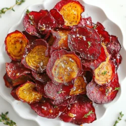 To make healthy baked beet chips, you need a few simple items. Here’s the list: - 2 medium-sized beets - 2 tablespoons olive oil - 1 teaspoon sea salt - ½ teaspoon paprika - ½ teaspoon garlic powder (optional) - Fresh herbs for garnish (optional) You start with beets, which are packed with nutrients. They add color and flavor to your chips. The olive oil helps the chips crisp up nicely. Sea salt enhances the taste, while paprika gives them a hint of spice. If you like garlic, add garlic powder for extra flavor. Fresh herbs like thyme or rosemary can make your chips look fancy. Choosing fresh beets is key. Look for beets that are firm and smooth. Avoid any with soft spots or blemishes. Once you have your ingredients, you’re ready to create a tasty and healthy snack. {{ingredient_image_1}} 1. Preheat your oven to 350°F (175°C). This step is key for getting those chips crispy. 2. Wash the beets under cold water. Use your hands to scrub off any dirt. 3. Peel the beets with a vegetable peeler. This leaves you with a smooth, clean surface. 4. Slice the beets thinly. Aim for 1/8 inch thick slices. A mandoline slicer works well, but a sharp knife is fine too. Thin slices help achieve that perfect crispiness. 1. Combine the beet slices in a mixing bowl. Add 2 tablespoons of olive oil. Toss the slices until they are well coated. 2. Sprinkle seasonings evenly over the beets. Use 1 teaspoon of sea salt, ½ teaspoon of paprika, and ½ teaspoon of garlic powder if you like. Toss again to mix. Make sure every slice has some flavor. 1. Arrange the slices in a single layer on your baking sheet. Avoid overlapping to ensure each slice bakes evenly. 2. Bake the chips for about 25 to 30 minutes. Flip them halfway through to help them crisp up. Watch closely to prevent burning. 3. Cool the chips for a few minutes after baking. This helps them become even crispier. If you want, add fresh herbs for extra flavor before serving. To make great beet chips, start with fresh beets. Look for beets that are firm and smooth. Avoid beets with soft spots or wrinkles. The color should be deep and vibrant. Fresh beets will give you more flavor and crunch in your chips. You can use a mandoline slicer or a knife to slice your beets. A mandoline gives even slices, which helps them cook evenly. If you use a knife, aim for thin slices. Ideally, your beet slices should be about 1/8 inch thick. This thickness helps them become crispy and tasty. While sea salt and paprika are great, feel free to mix in other spices. Consider using chili powder for heat or cumin for a warm flavor. You can also add garlic powder for a savory twist. For garnishing, fresh herbs like thyme or rosemary add a nice touch. They bring color and a fresh taste to your beet chips. Pro Tips Uniform Slices: Ensure that your beet slices are uniform in thickness, about 1/8 inch. This helps them bake evenly and become perfectly crispy. Watch the Time: Baking times can vary based on your oven and the thickness of the slices. Keep a close eye on them towards the end of the baking time to avoid burning. Seasoning Variations: Feel free to experiment with different seasonings! Try adding chili powder for heat or nutritional yeast for a cheesy flavor. Storage Tips: Store any leftover beet chips in an airtight container to maintain their crispiness. They are best enjoyed fresh but can last a few days. {{image_2}} Each serving of baked beet chips packs a punch. You get fiber, vitamins, and minerals. Beets are high in antioxidants, which help protect your body. They support your heart health and improve blood flow. Olive oil adds healthy fats, which are good for your heart too. Sea salt gives flavor without too much sodium. Paprika and garlic powder add taste and nutrients. Fresh herbs can boost flavor and provide more health benefits. One serving of baked beet chips has about 150 calories. This is much lower than regular potato chips. You get a lot of nutrients and flavor for those calories. Eating these chips can satisfy your snack cravings without guilt. Homemade beet chips are much healthier than store-bought ones. Many store-bought chips have added sugars and preservatives. When you make beet chips at home, you control what goes in. You can adjust the salt and spices to your taste. This makes them better for your health. Homemade snacks also taste fresher. You get a crisp and tasty treat right from your oven. To keep your baked beet chips crispy, store them in an airtight container. You want to avoid moisture, which can make them soft. Place parchment paper between layers if you stack them. This helps absorb any extra moisture. Baked beet chips can last up to a week at room temperature. Make sure to keep them in a cool, dry place. If they start to lose their crunch, you can re-crisp them in a low oven for a few minutes. You can freeze beet chips if you want to save some for later. Place them in a freezer bag, removing as much air as possible. To reheat, bake them at 350°F (175°C) for about 10 minutes. This will restore their crispiness. Enjoy your healthy snack whenever you like! Yes, you can make beet chips without oil. To do this, you can use water or vegetable broth to coat the beet slices. This will help the seasonings stick. You might not get the same crispiness, but they will still taste great. Another option is to use an air fryer. This method allows you to achieve a crispy texture without oil. Just toss the beet slices with your spices, then place them in the air fryer. Cook them at 350°F for about 15-20 minutes, shaking the basket halfway through for even cooking. To add some heat to your beet chips, try using cayenne pepper or chili powder. Start with a pinch, then increase it based on your taste. You can also use spicy paprika, which adds both flavor and heat. Another option is to mix in some crushed red pepper flakes. Just sprinkle them on the beet slices before baking. This adds a nice kick without being too overpowering. Yes, you can use other vegetables to make chips. Sweet potatoes, zucchini, and carrots work well. Just remember to slice them thin, similar to the beets. For extra flavor, try mixing different veggies together. This gives you a colorful and tasty snack. Each vegetable will have its own unique taste and texture, making your chips even more fun to enjoy. You learned how to make tasty baked beet chips. We covered the right ingredients, detailed steps, and helpful tips. Homemade beet chips are healthier and more fun than store-bought snacks. You can customize flavors and enjoy their great crunch. Remember to store them well for lasting crispiness. With these insights, you can create your own delicious beet chips anytime. Enjoy your cooking and the many health benefits these snacks bring.