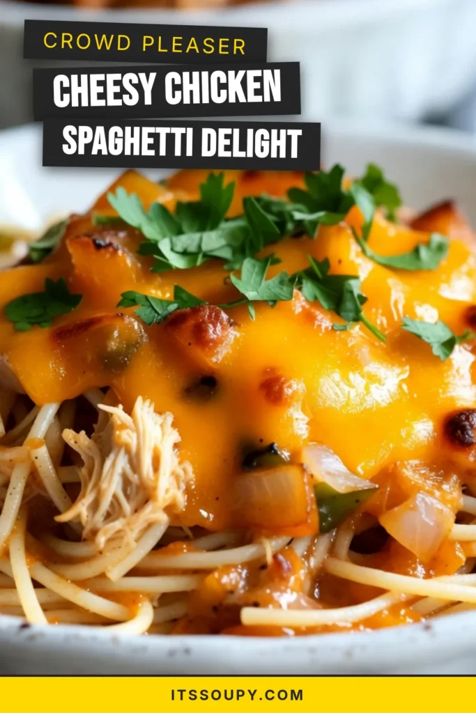 Dive into comfort food with this easy chicken pasta bake featuring cheesy chicken spaghetti! Made with tender rotisserie chicken, creamy mushroom sauce, and topped with melty cheddar, it's a delicious twist on rotisserie chicken dishes. Perfect for busy nights, this creamy mushroom chicken spaghetti will become a family favorite. Save this recipe for your next meal! #CheesyChickenSpaghetti #ComfortFoodRecipes #EasyChickenPastaBake #RotisserieChickenDishes