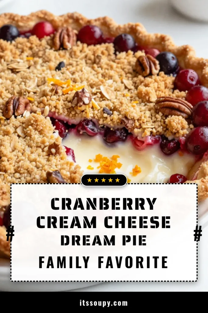 Indulge in a holiday favorite with our delicious Cranberry Cream Cheese Pie! This easy Cream Cheese Pie Recipe features a creamy base topped with tart cranberry filling and a crunchy crumb topping, making it a perfect Thanksgiving Dessert. Elevate your dessert table with this Cranberry Pie with Crumb Topping that will wow your guests. Click to discover this must-try recipe and save it for your holiday baking! #ThanksgivingDessert #EasyPieRecipes #CranberryPie #CreamCheesePie