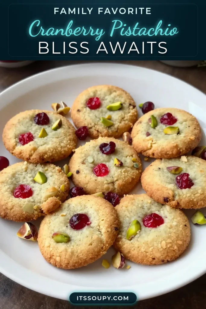 Indulge in the delightful flavors of Cranberry Pistachio Cookies with this easy shortbread cookie recipe. Perfect for holiday gatherings, these festive dessert ideas combine buttery shortbread with tart cranberries and crunchy pistachios. A simple twist on classic cookie recipes, they are sure to impress your guests. Bake a batch today and make your celebrations sweeter! Save this recipe for later! #CranberryPistachioCookies #HolidayBaking #EasyCookieRecipes #DessertIdeas