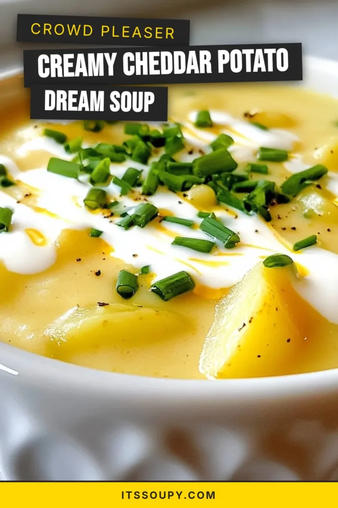 Warm up with this creamy potato soup that’s bursting with flavor! This creamy cheddar garlic potato soup is an easy potato soup recipe perfect for any occasion. Made with Yukon Gold potatoes, sharp cheddar, and garlic, it’s a thick cheddar soup that satisfies. Looking for a vegan option? Try our vegan potato soup twist! Save this recipe to enjoy a comforting bowl anytime. #CreamyPotatoSoup #CheddarGarlicSoup #EasyPotatoSoupRecipe #ThickCheddarSoup
